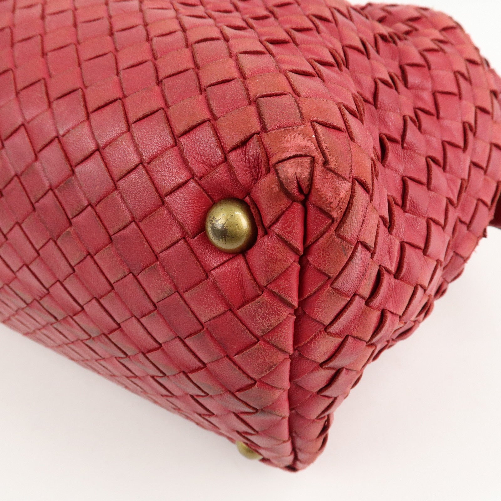 BOTTEGA VENETA Intrecciato Leather Montaigne Boston Bag Red Used