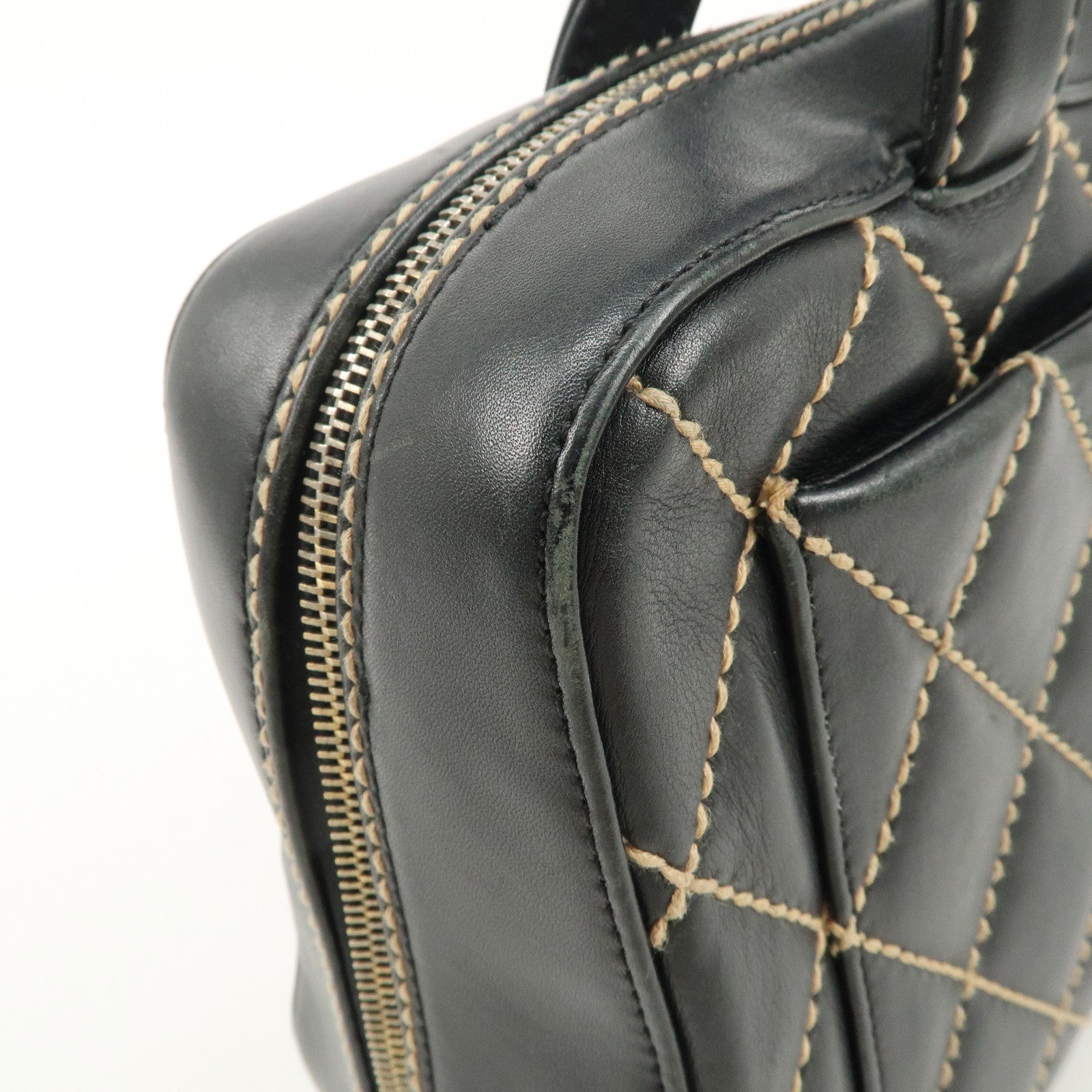 CHANEL Wild Stitch Lamb Skin COCO Mark Hand Bag Black A14692 Used