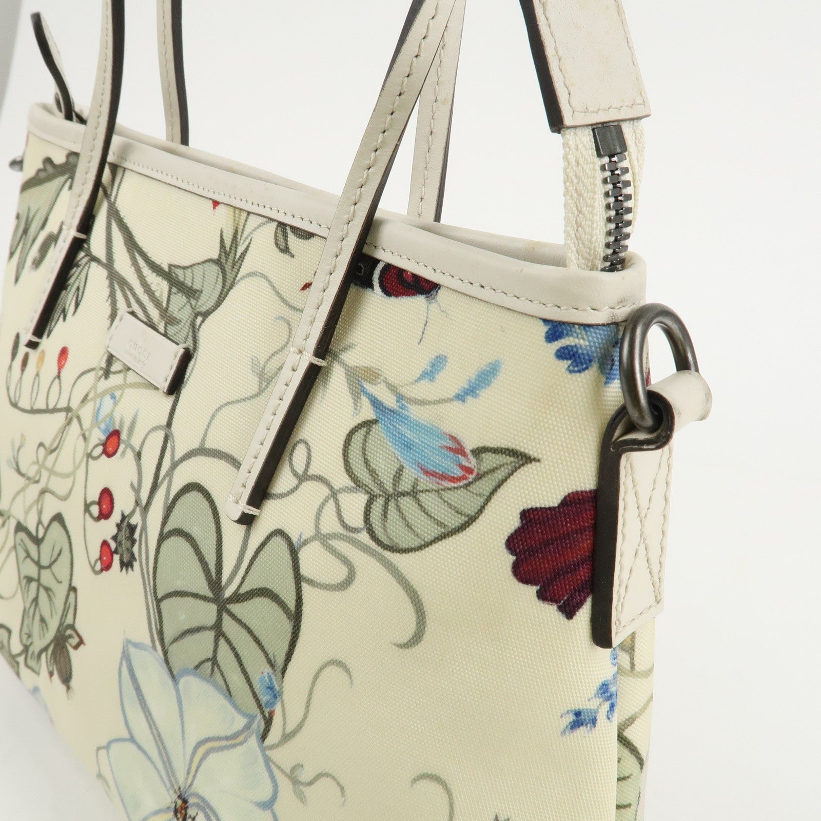 GUCCI Flora Canvas Leather 2WAY Hand Bag Ivory 353440 Used