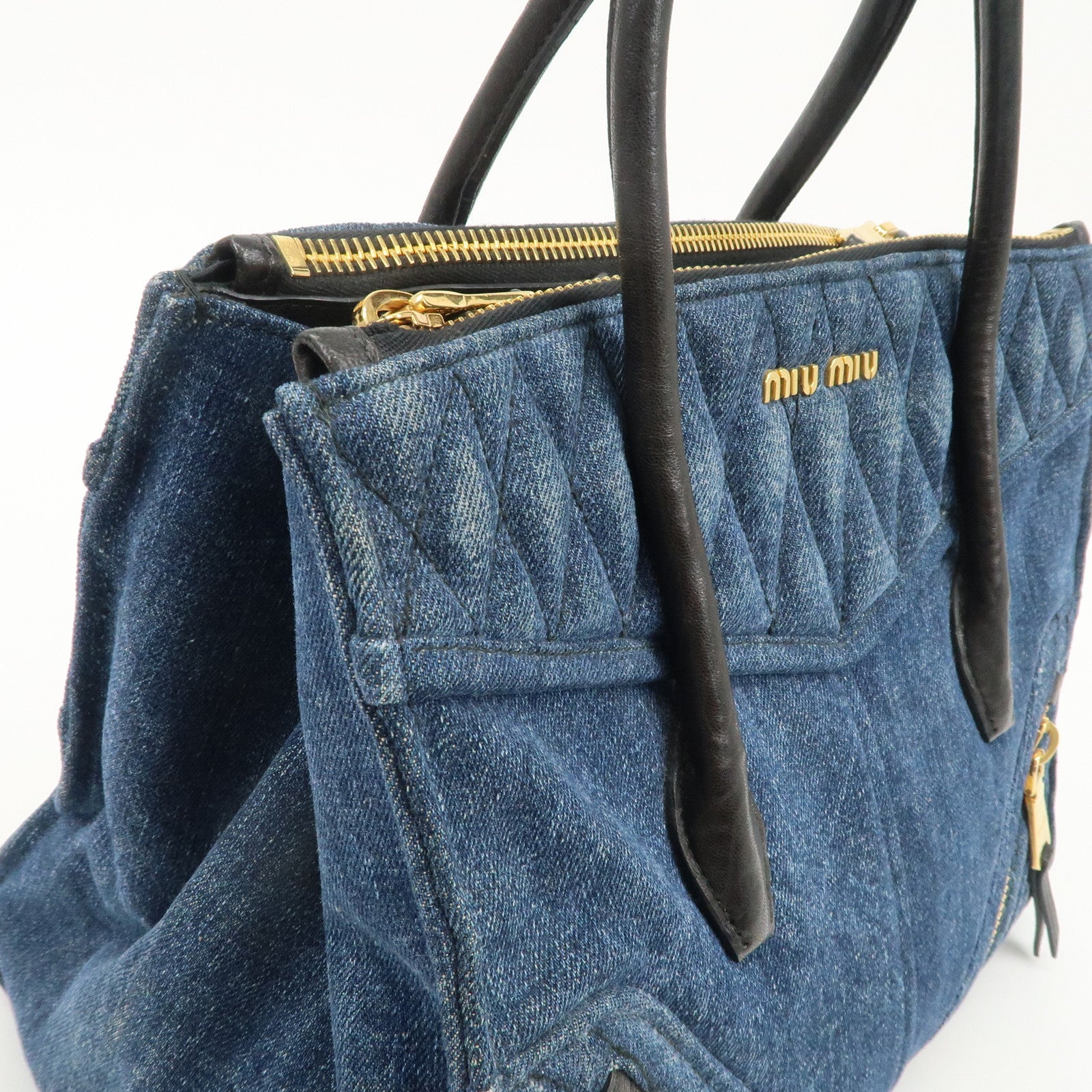 MIU MIU Denim Leather Biker 2WAY Bag Blue Black RN1031 Used