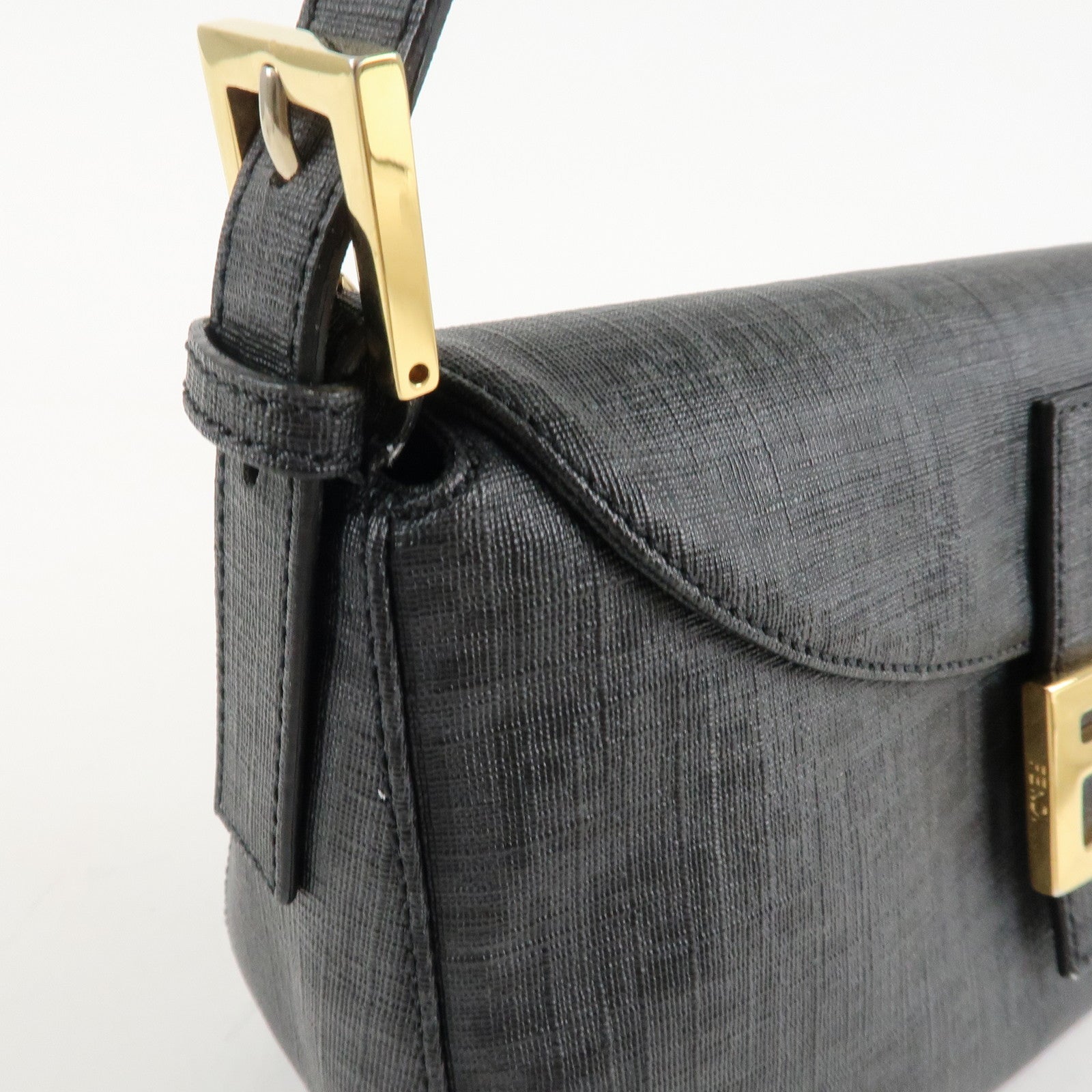 FENDI Zucchino PVC Leather Chain Shoulder Bag Gray Black 8BR003 Used