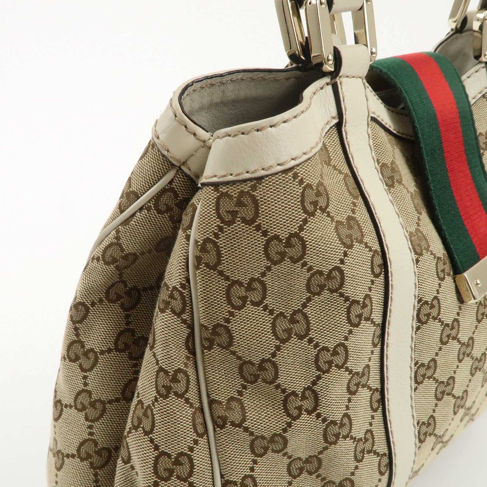 GUCCI Sherry GG Canvas Leather Hand Bag Beige Brown 233609 Used