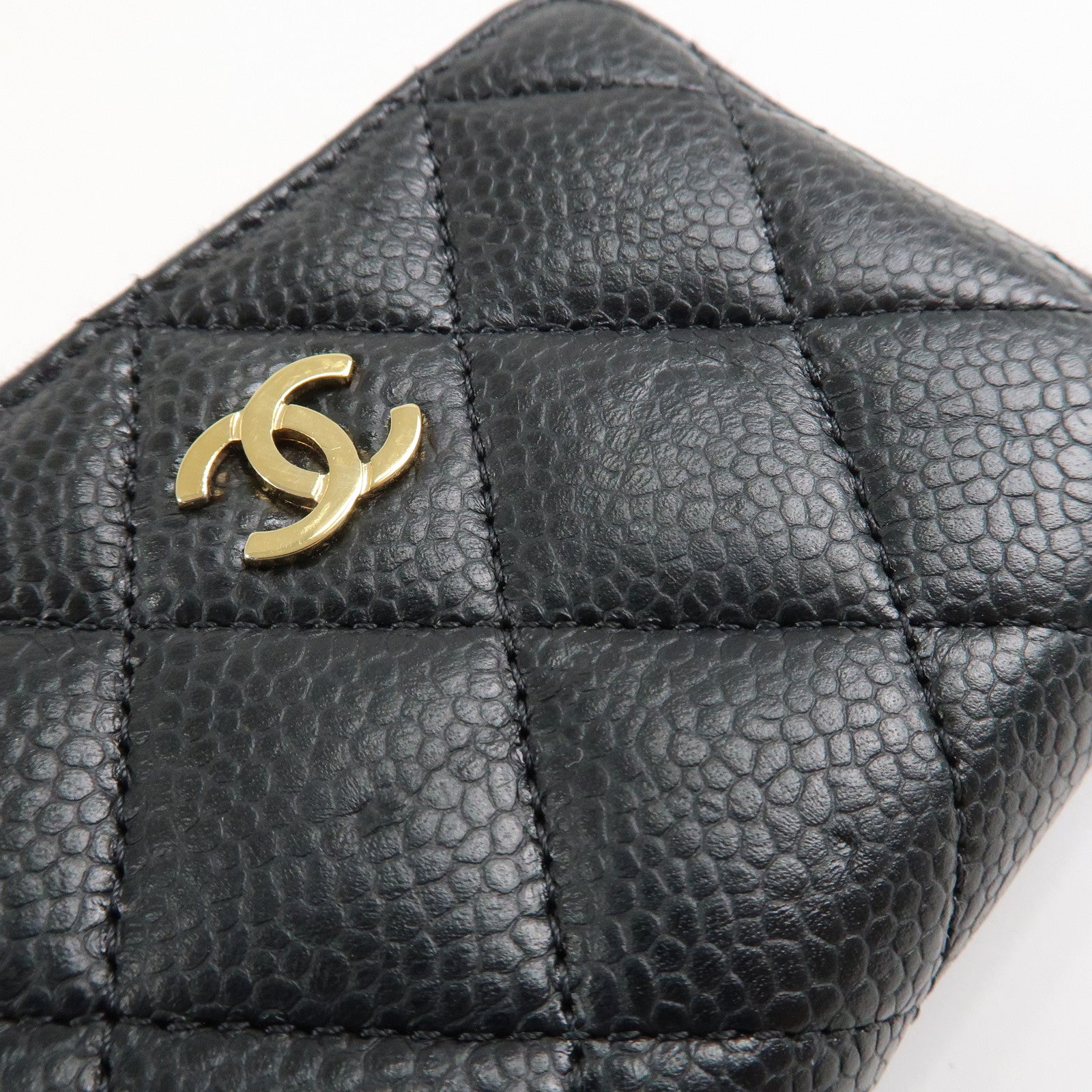 CHANEL Matelasse Caviar Skin Zipper Around Coin Case Black AP0216 Used
