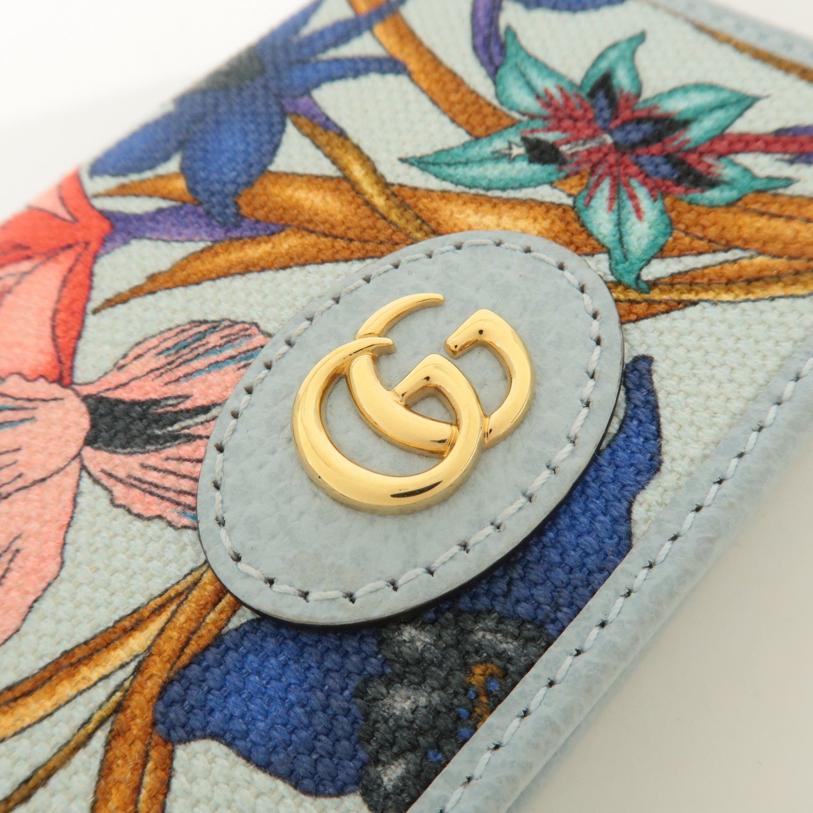 GUCCI GG Marmont Flora Canvas Leather Bi-fold Compact Wallet Used