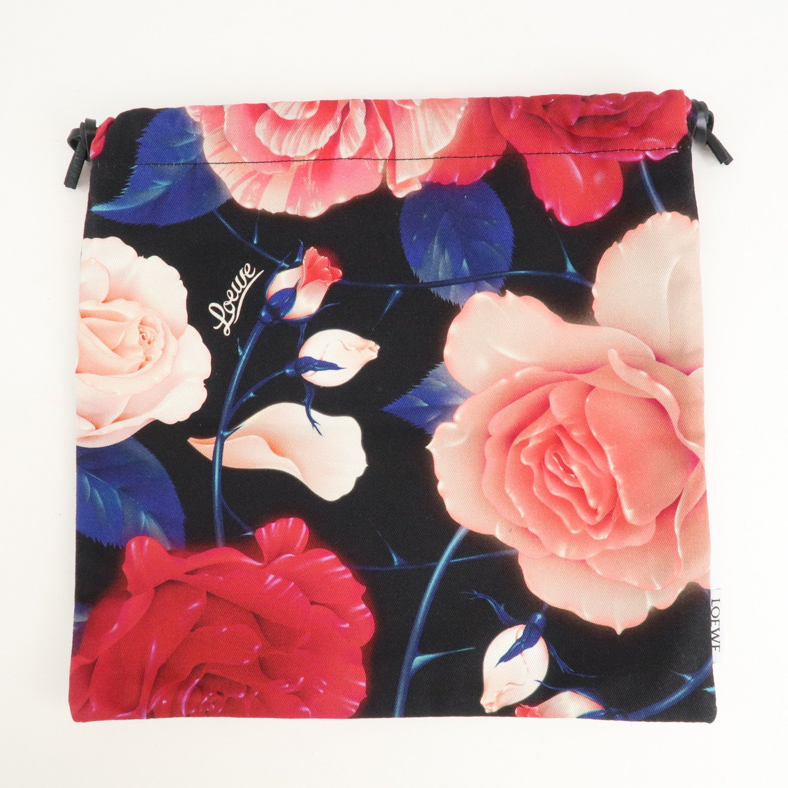 LOEWE Canvas Leather Drawstring Pouch Black Pink Used