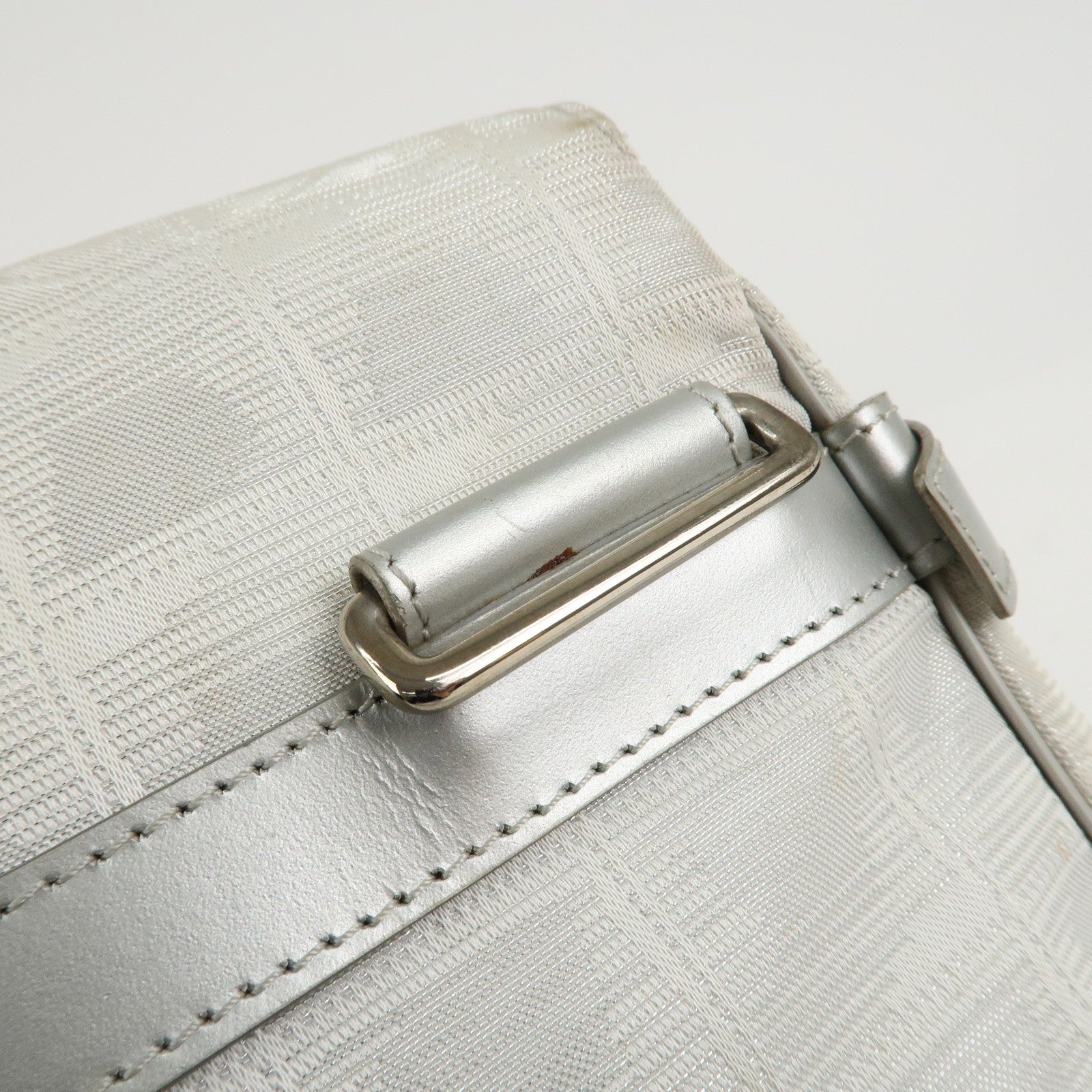 CHANEL New Travel Line Nylon Jacquard Shoulder Bag Silver A29347 Used