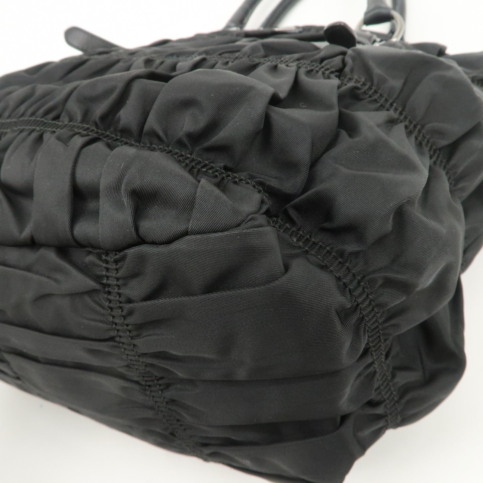 PRADA Logo Nylon Leather Gathered Shoulder Bag BN1616 Used