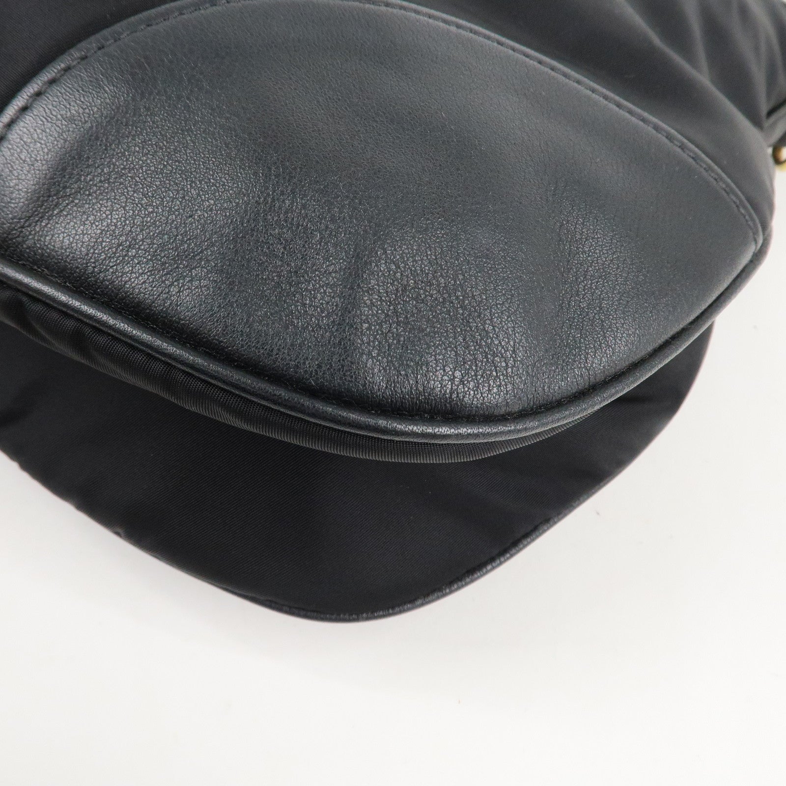 PRADA Nylon Leather Shoulder Bag Black Gold Hardware Used