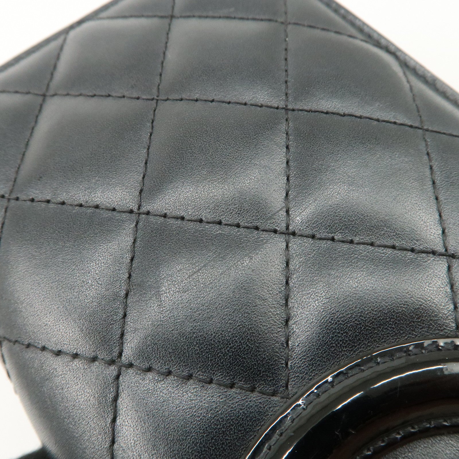 CHANEL Cambon Line Patent Leather Bi-fold Wallet Black A26717 Used