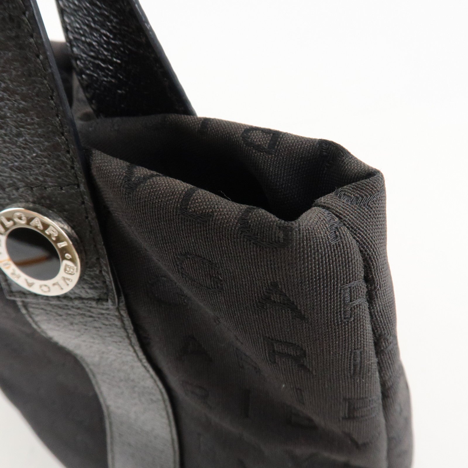 BVLGARI Lettere Logo Mania Nylon Leather Tote Bag Black Used