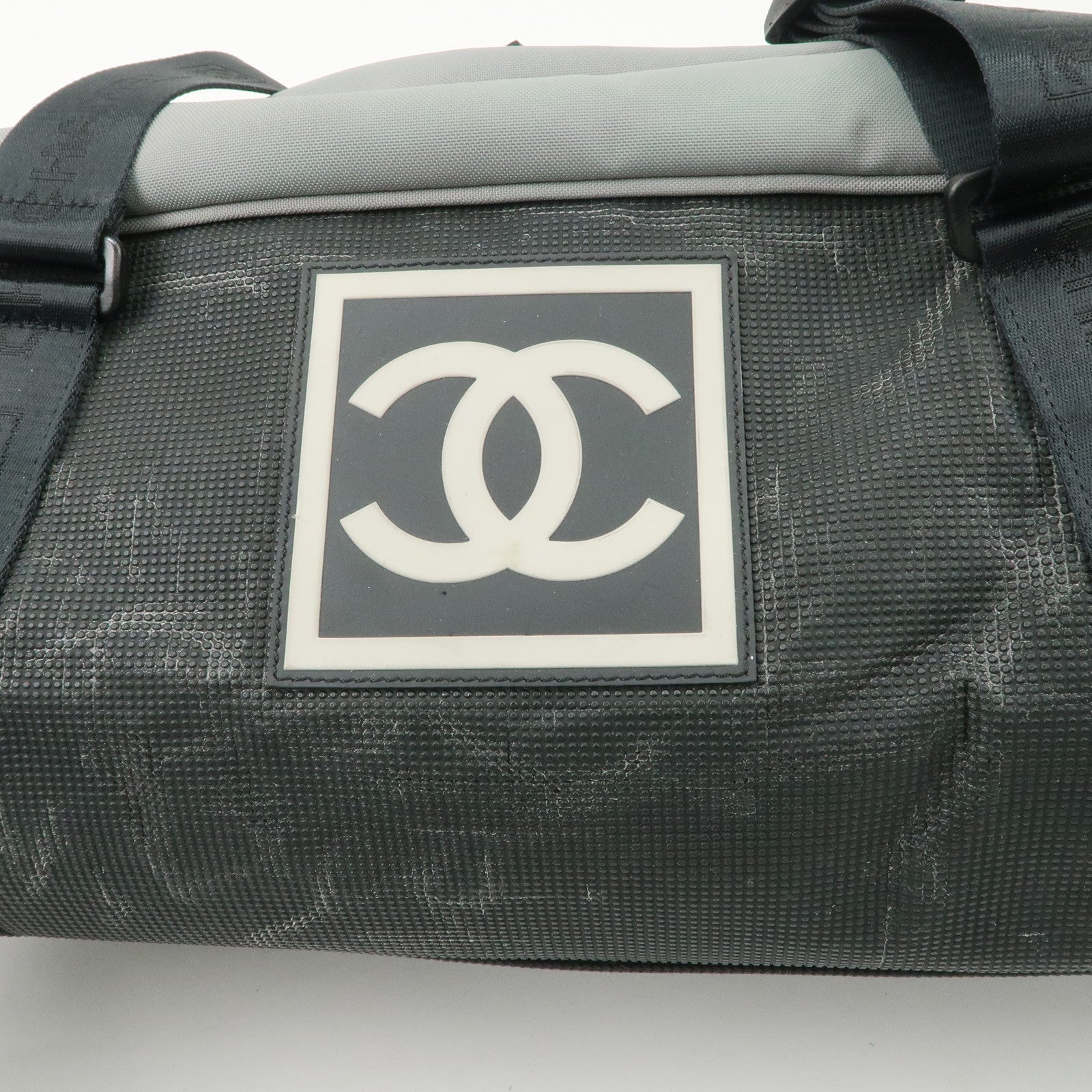 CHANEL Sportsline Nylon Canvas Boston Bag Black Gray A19976 Used