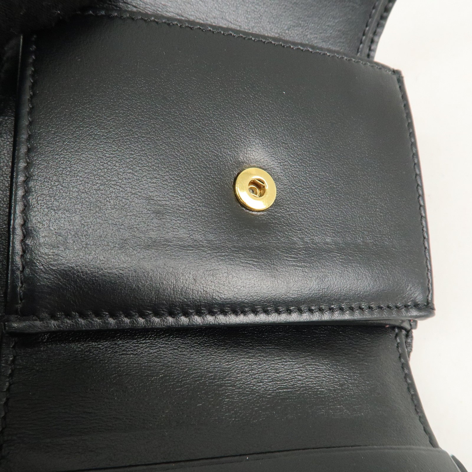 CELINE Logo Leather Small Tri-fold Wallet Black Used