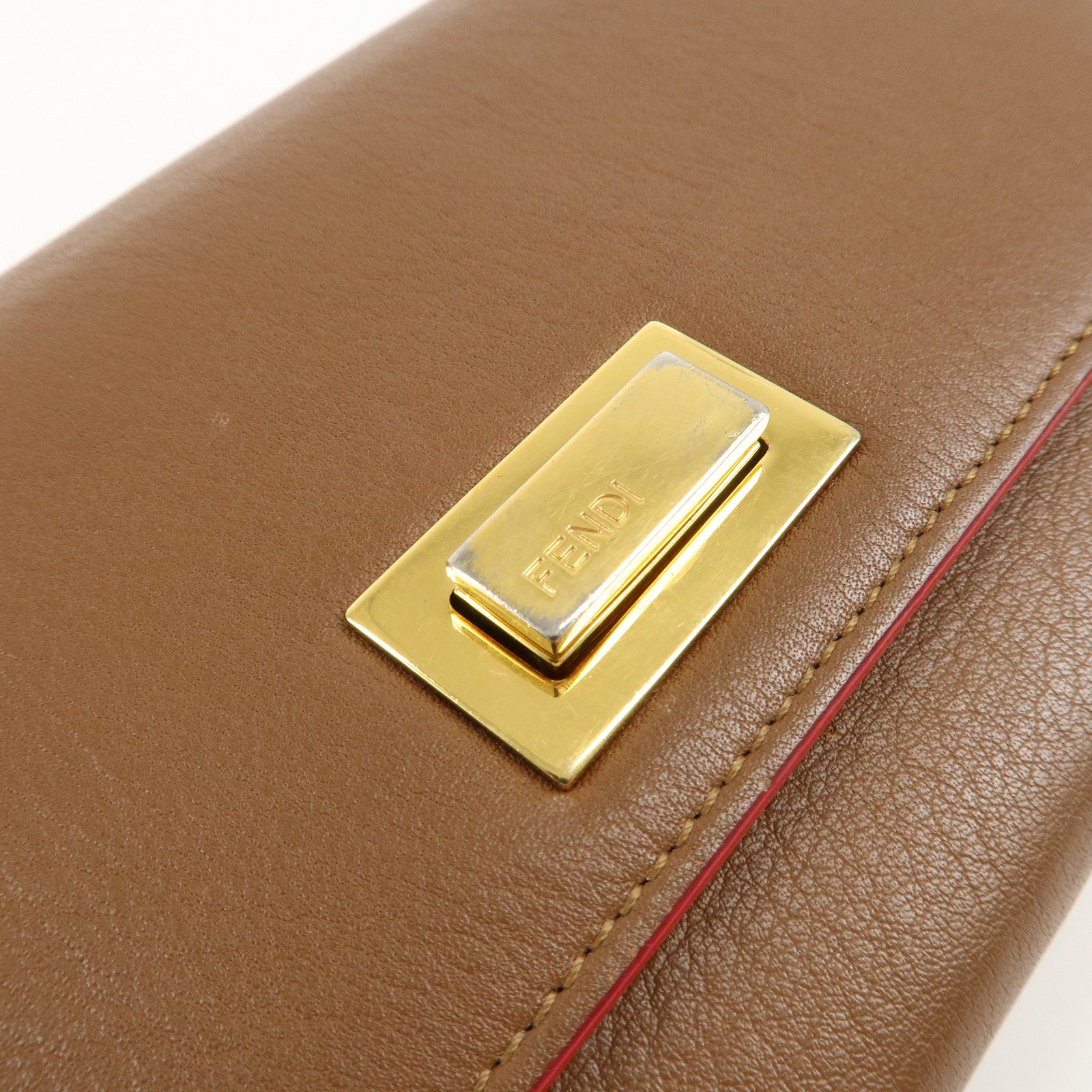 FENDI Leather Peekaboo Continental Wallet Brown 8M0308 Used