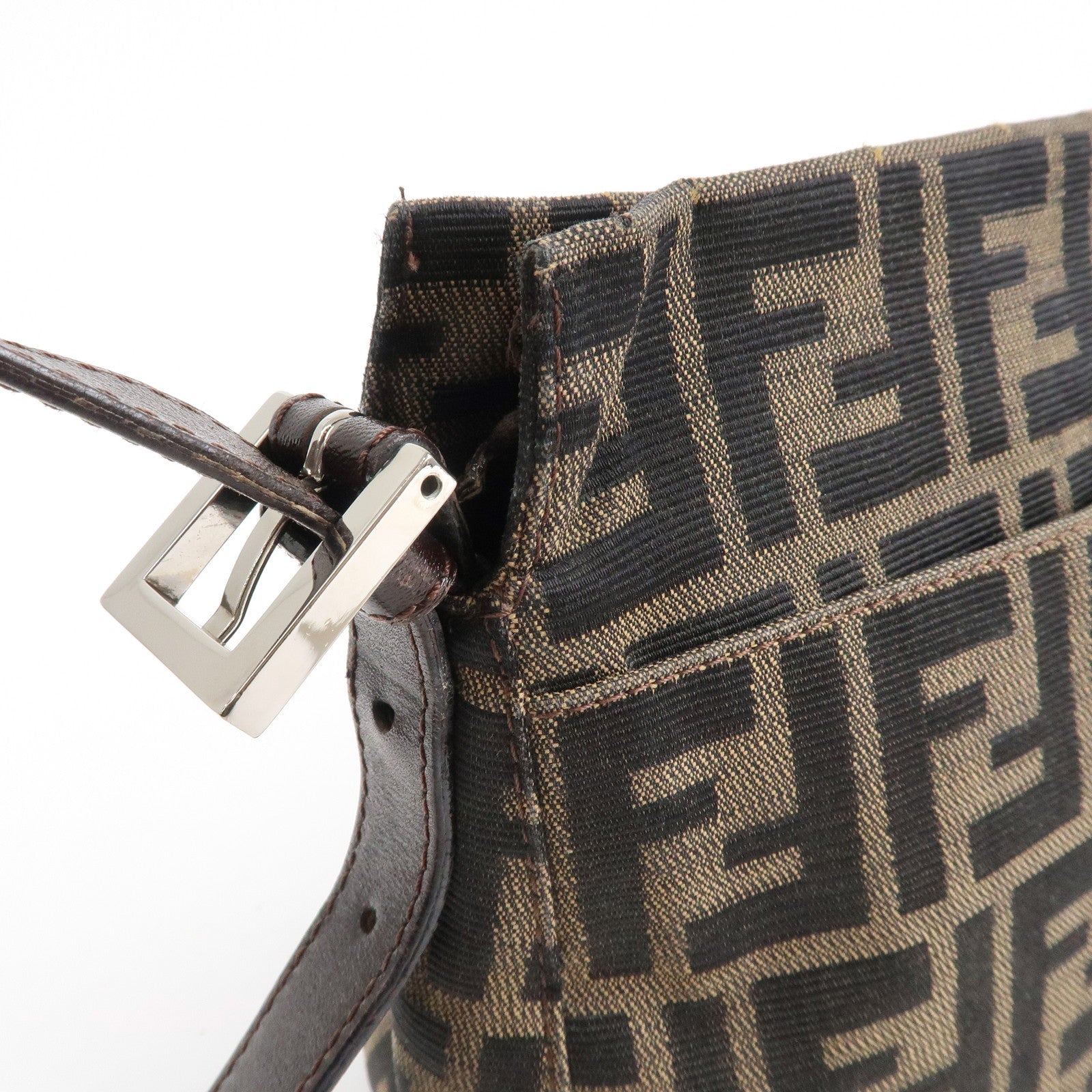 FENDI Zucca Canvas Leather Shoulder Bag Brown Black 26566 Used