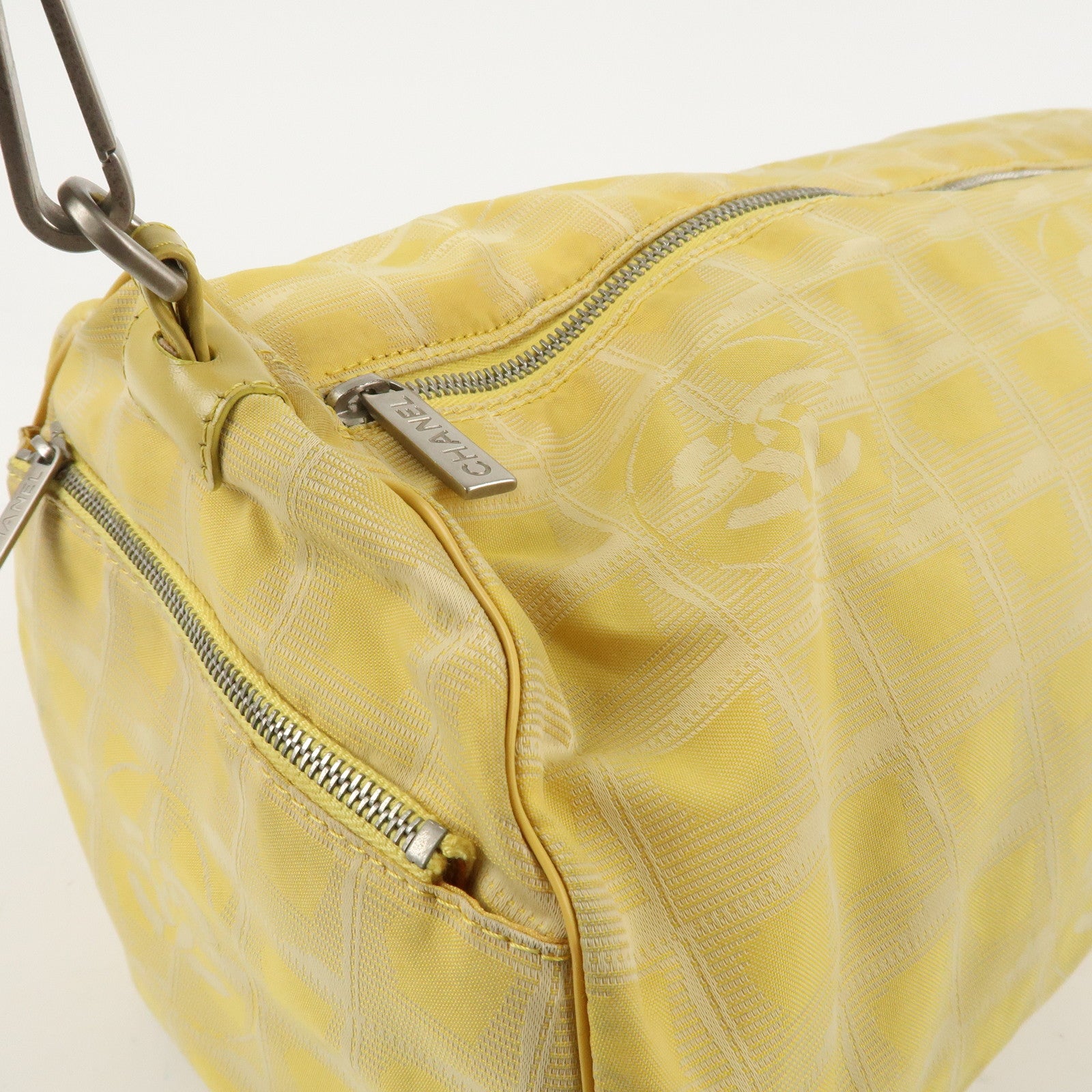 CHANEL New Travel Line Nylon Jacquard Leather Boston Bag A17669 Used