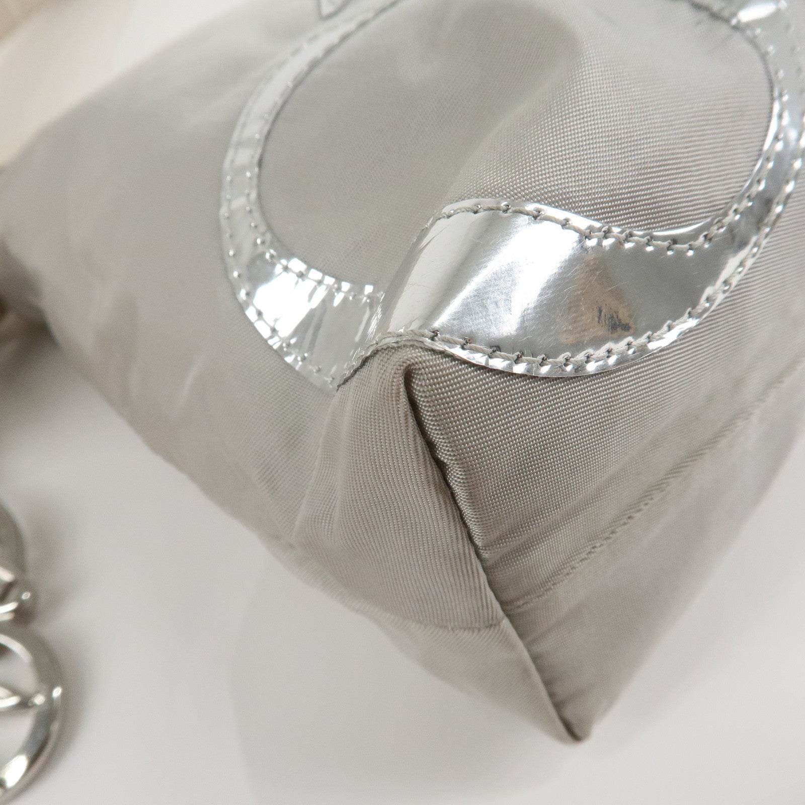 Chloe 2Way Nylon Leather Bag Shoulder Bag Light Gray White Used