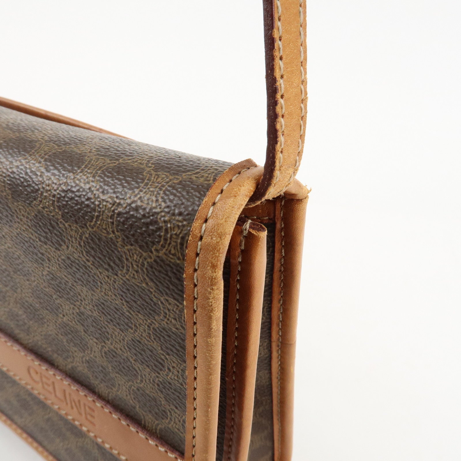 CELINE Macadam PVC Leather Shoulder Bag Hand Bag Brown Used