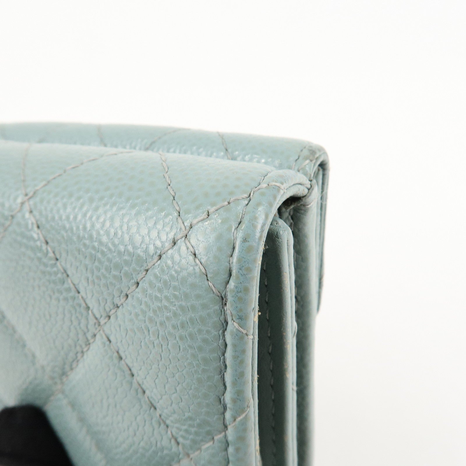 CHANEL Matelasse Caviar Skin Tri-fold Wallet Blue 60809 Used