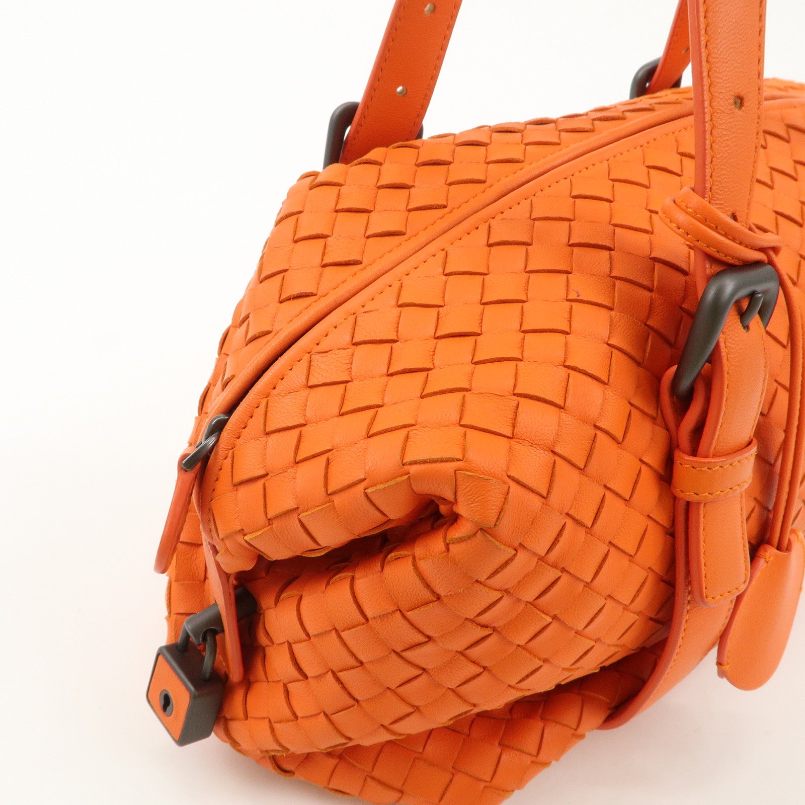 BOTTEGA VENETA Intrecciato Leather Boston Bag Hand Bag Orange Used