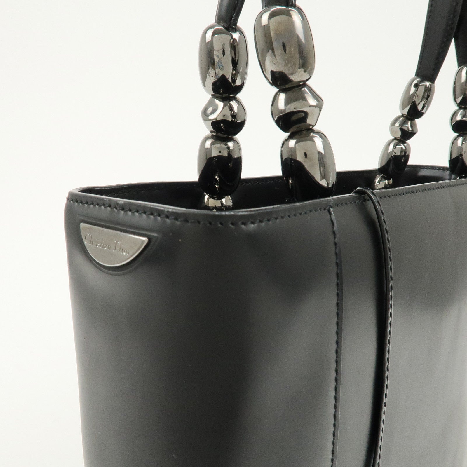 Christian Dior Maris Pearl Leather 2way Bag Hand Bag Black Used