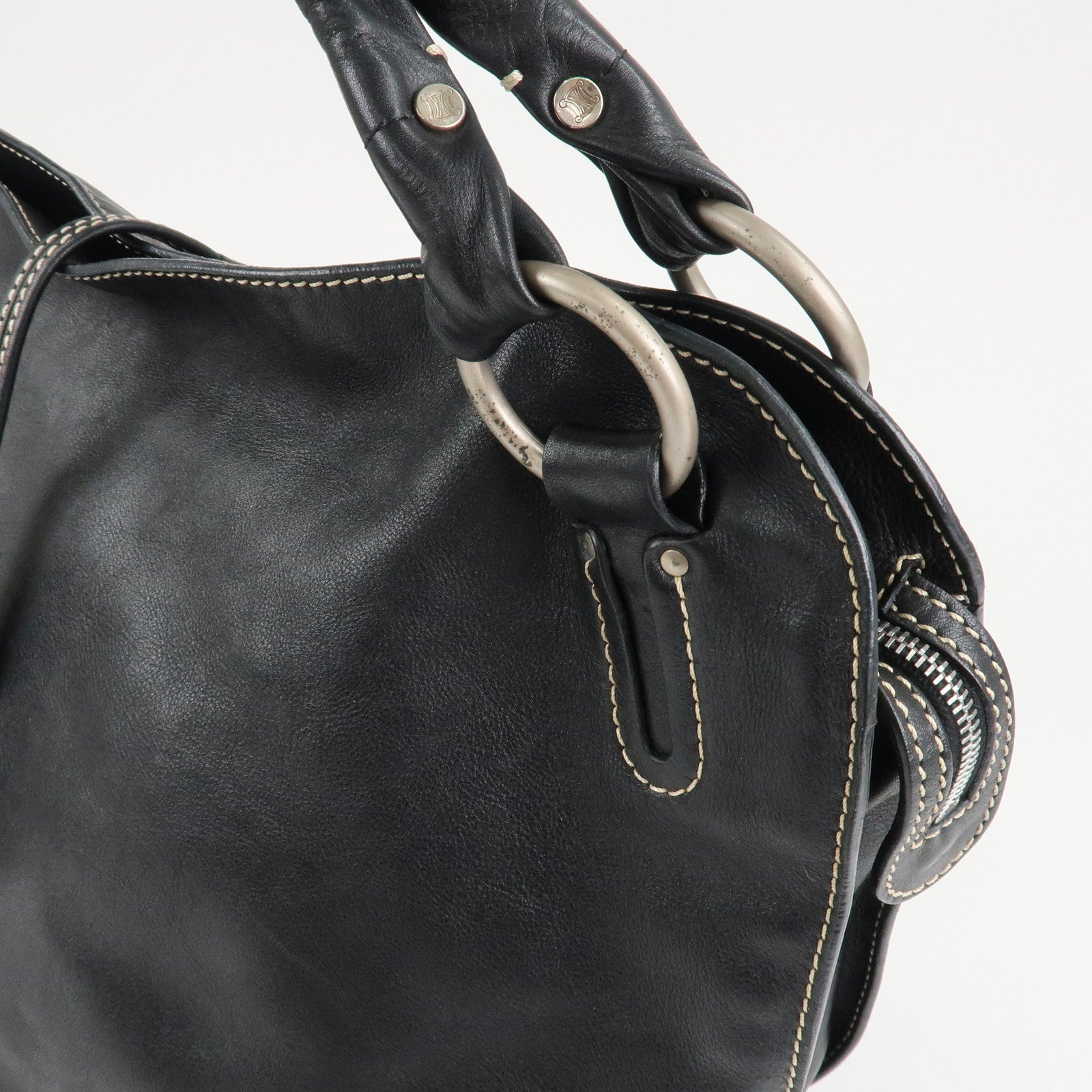 CELINE Leather Bitter Sweet Macadam Engraved Shoulder Bag Used