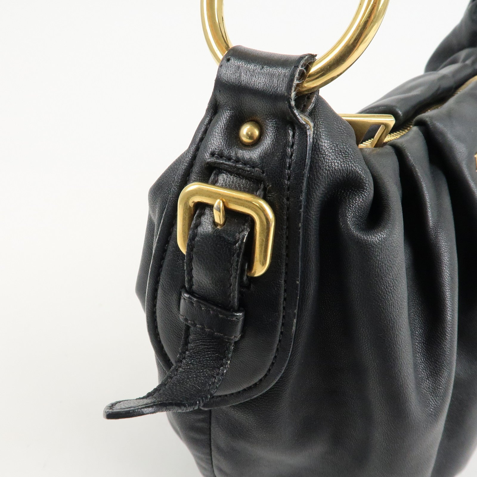 PRADA Leather 2Way Hand Bag Shoulder Bag Black BN2324 Used
