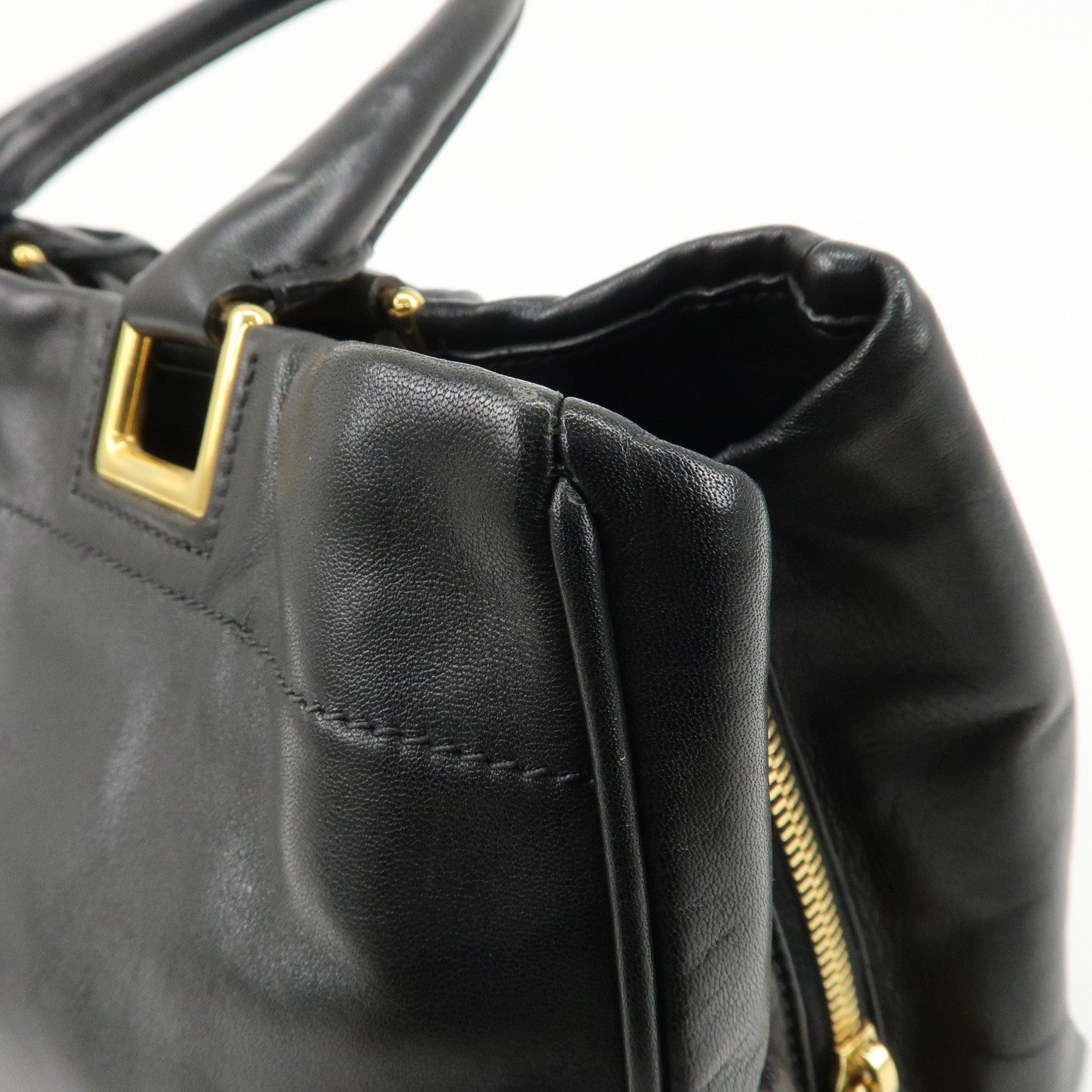 PRADA Leather Ribbon 2way Bag Hand Bag Black BN2244 Used