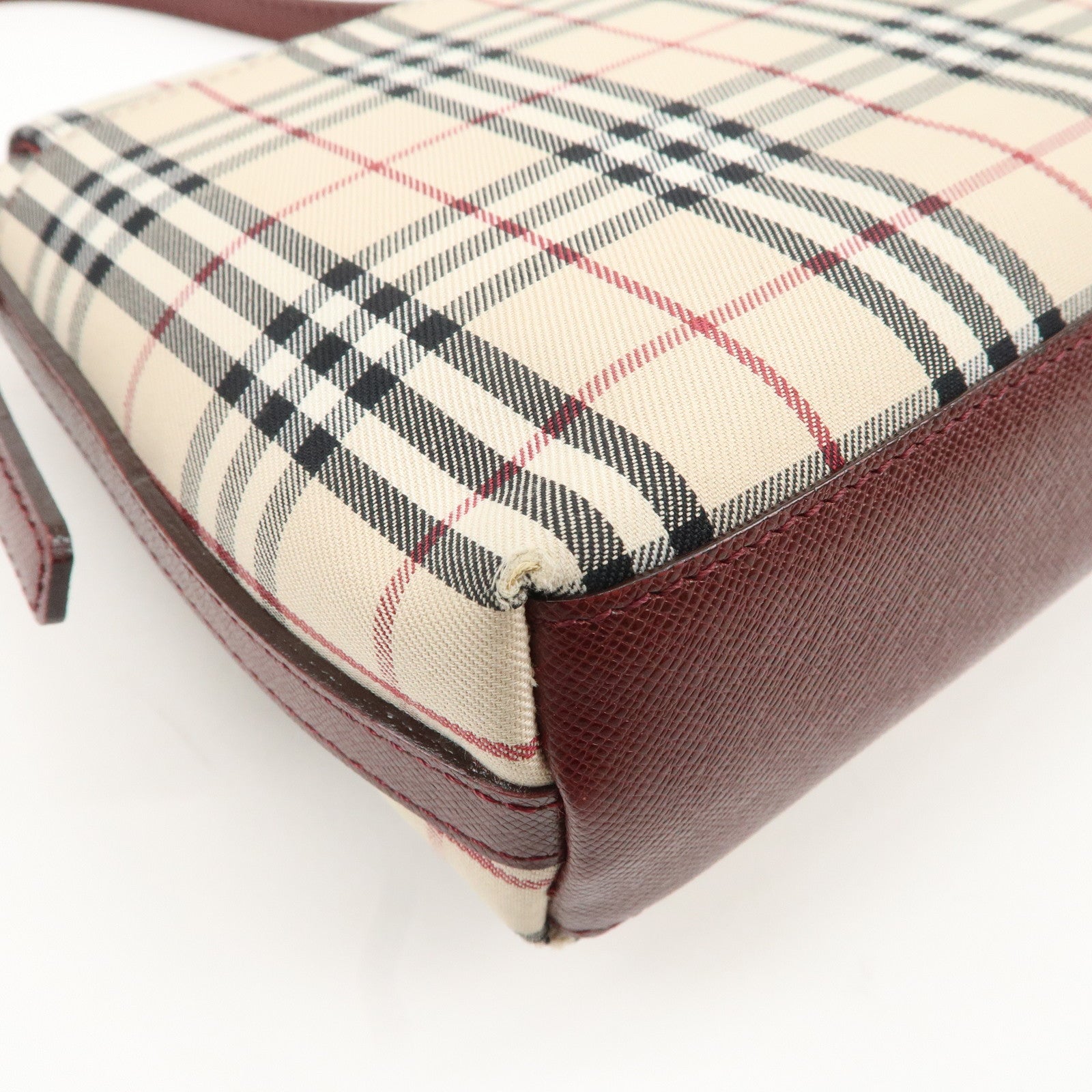 BURBERRY Canvas Leather Nova Plaid Shoulder Bag Hand Bag Bordeaux Used