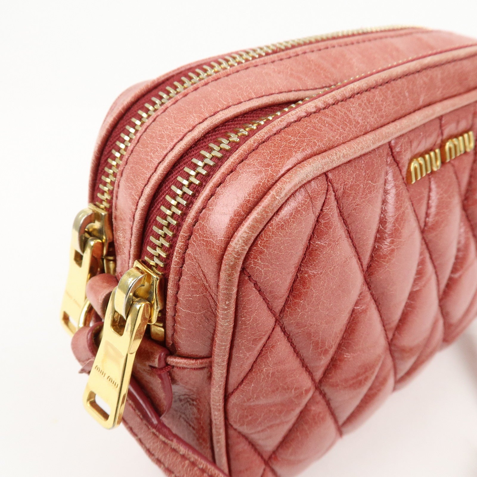 MIU MIU Leather Shoulder Bag Crossbodyb Bag Pink 5BH543 Used