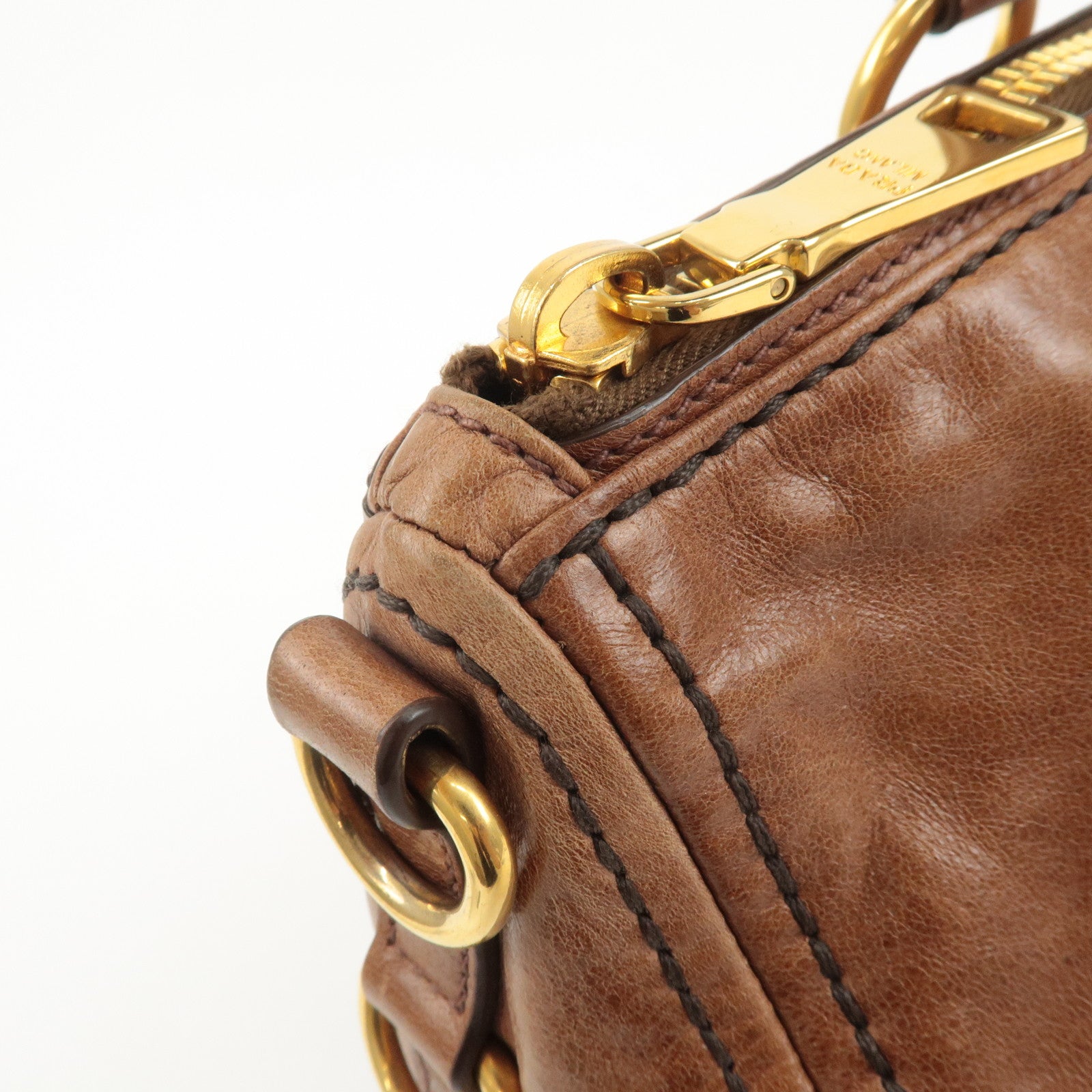 PRADA Logo Leather 2way Hand Bag Shoulder Bag Brown BL0727 Used