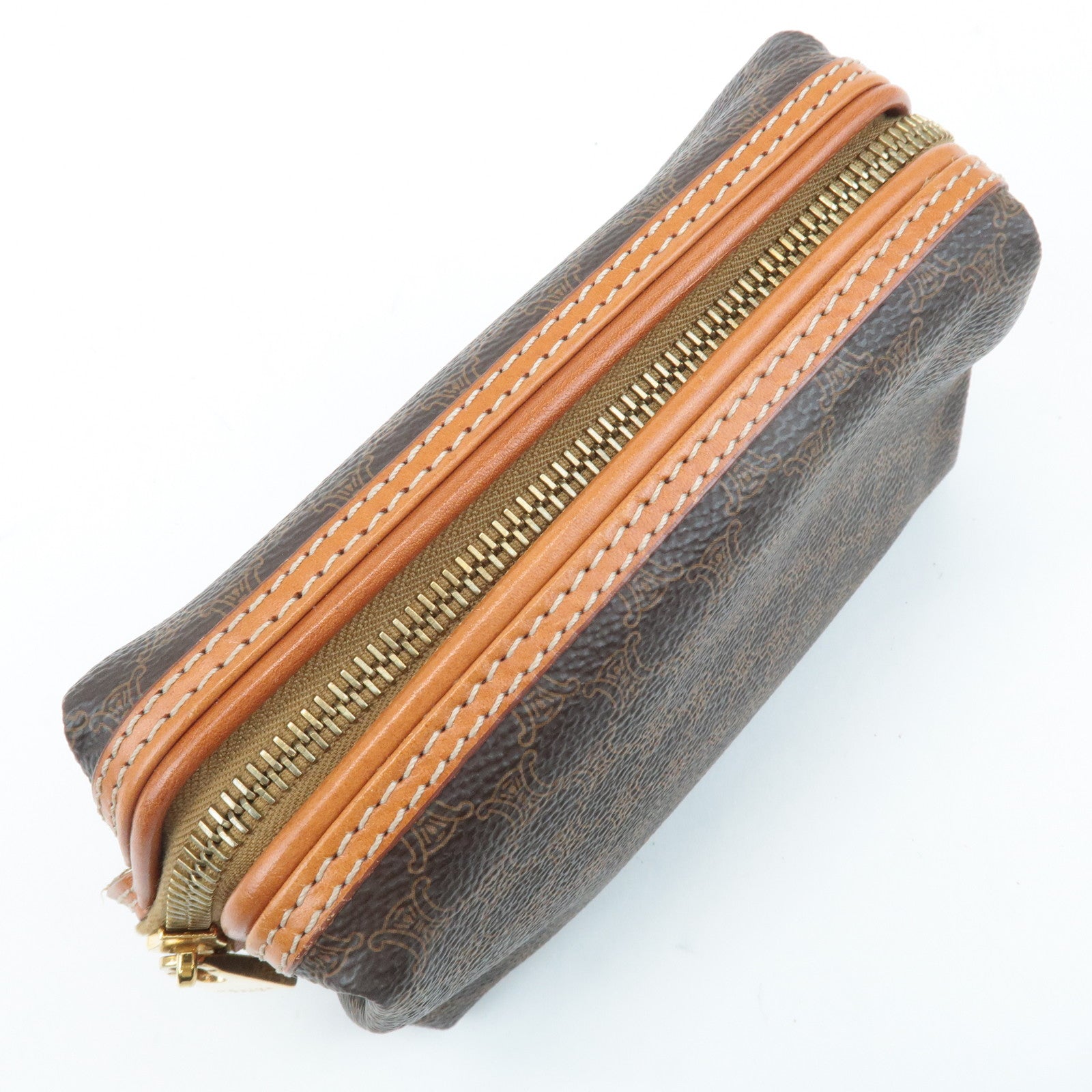 CELINE Macadam PVC Leather Pouch Cosmetic Pouch Brown Used