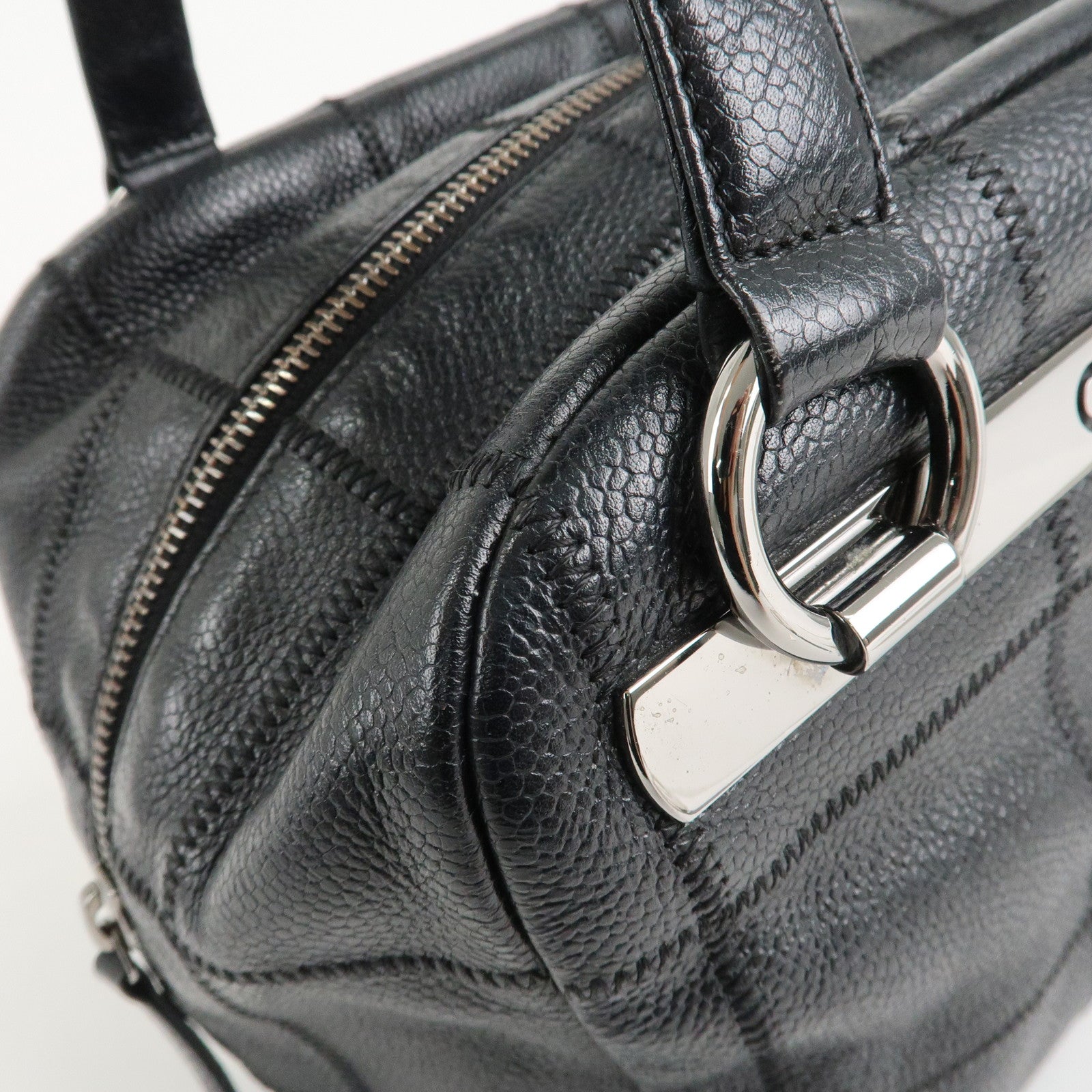 CHANEL Chocolate Bar Caviar Skin Mini Boston Bag Black A26135 Used