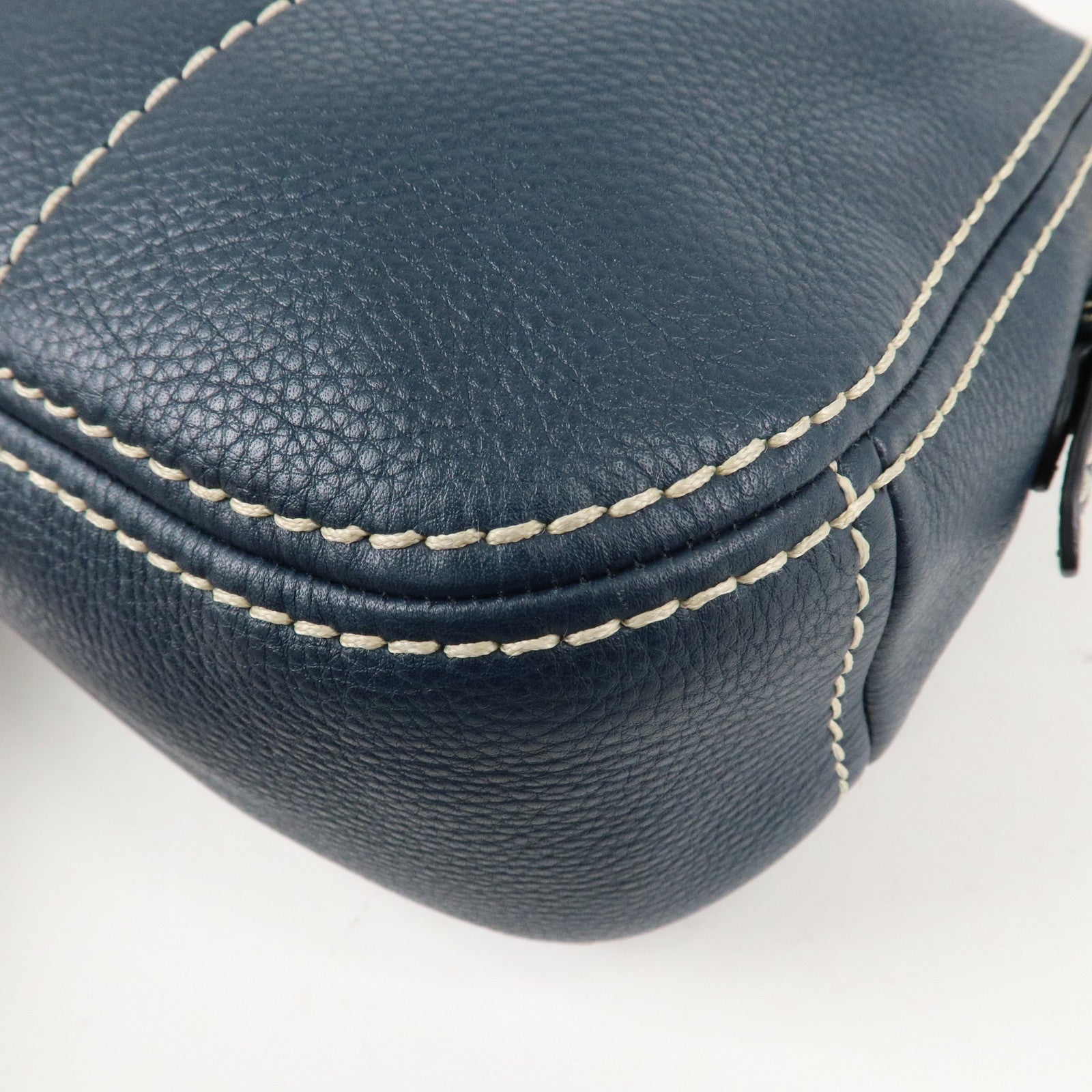 PRADA Soft Calf Leather Shoulder Bag Hand Bag Blue BR4690 Used