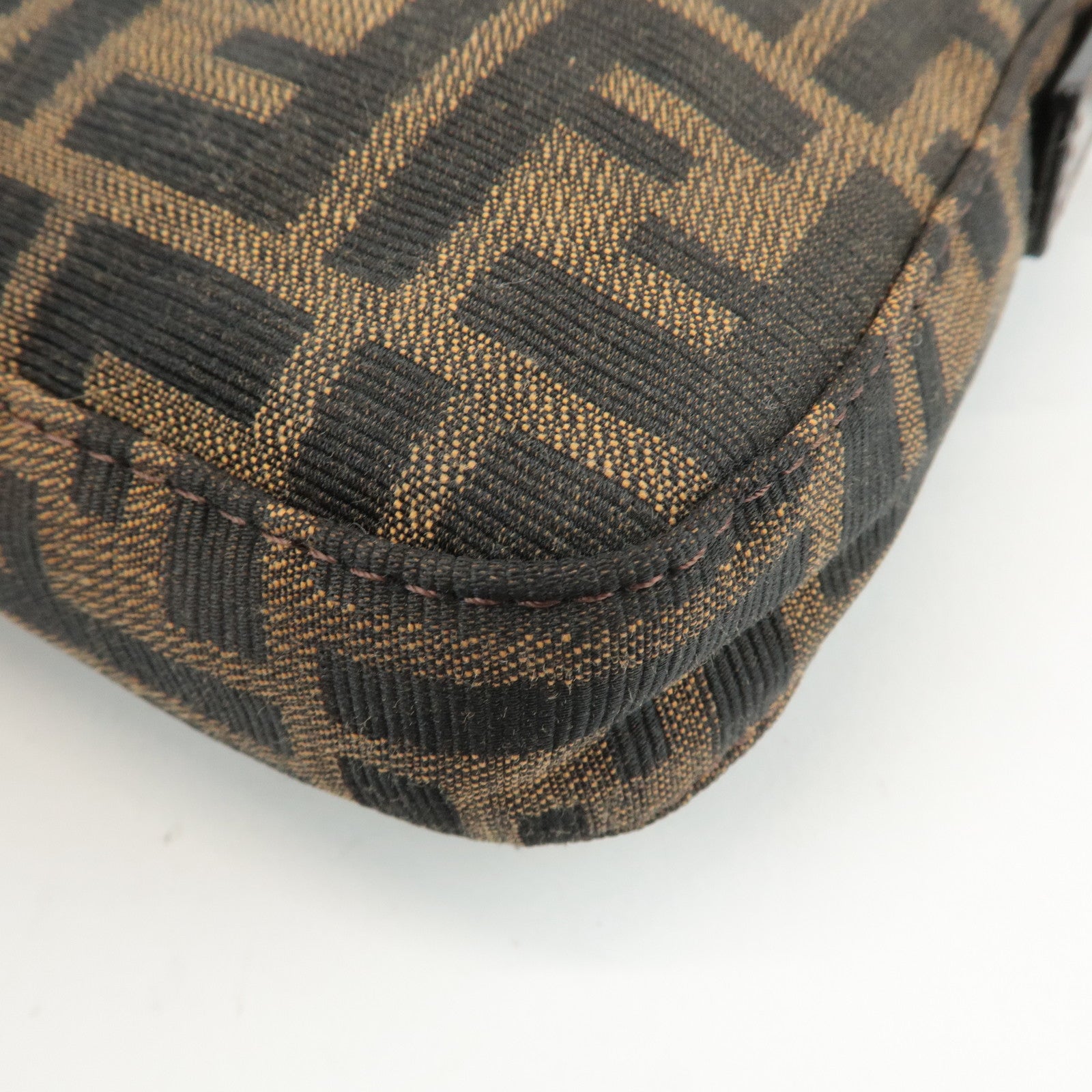 FENDI Mamma Baguette Zucca Canvas Shoulder Bag Brown Black 26424 Used