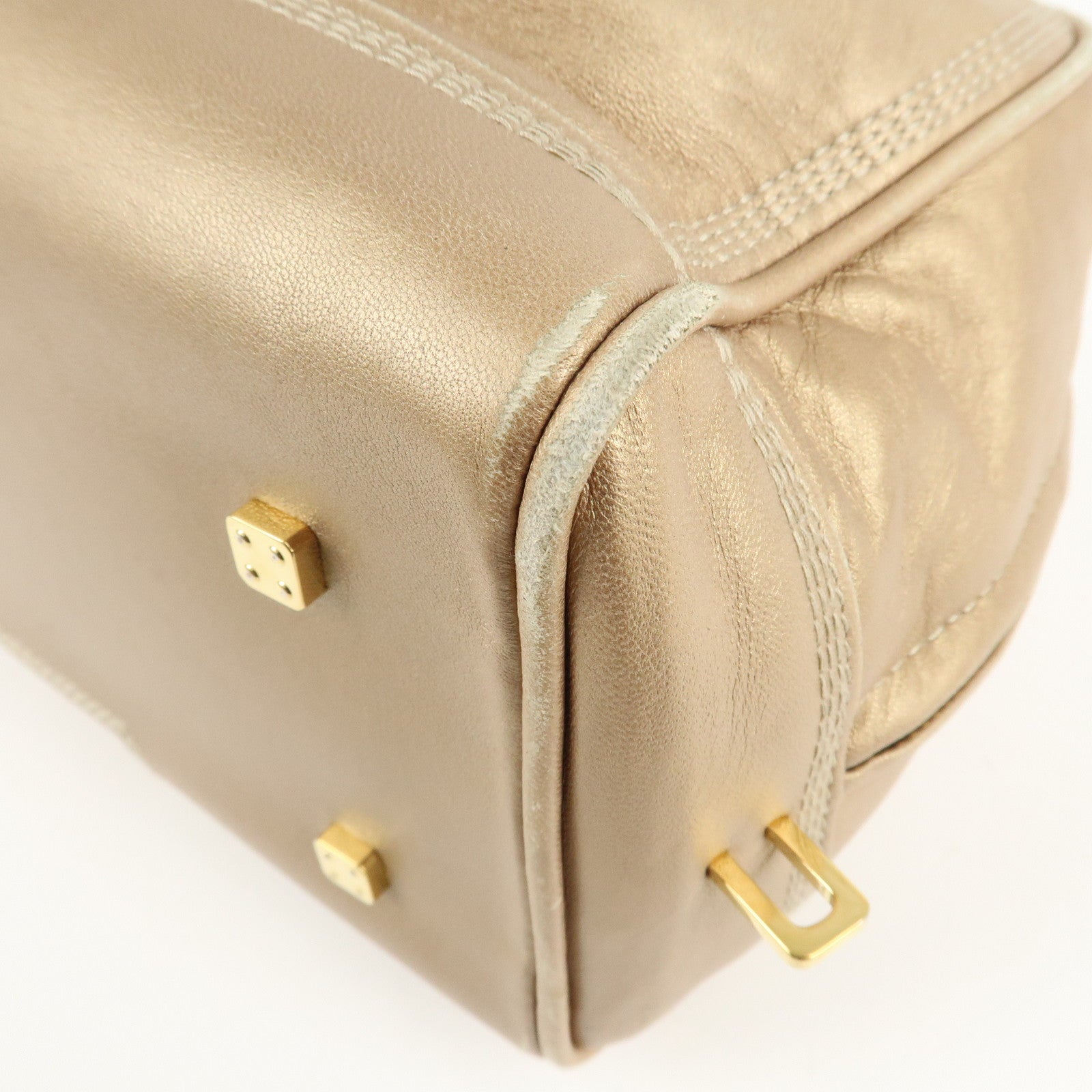 LOEWE Anagram Leather Amazona 28 Hand Bag Boston Bag Gold Used