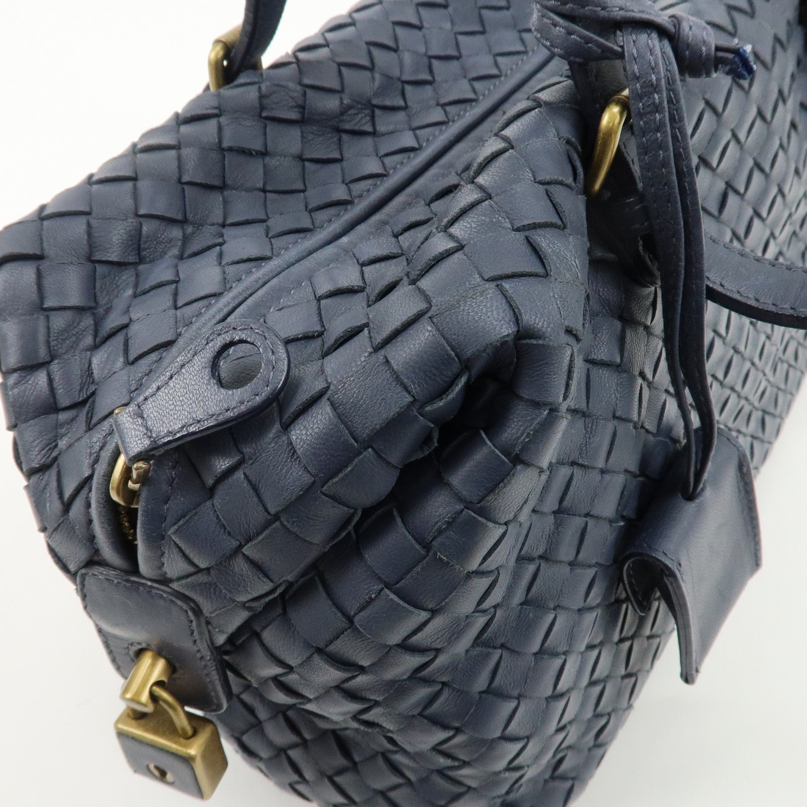 BOTTEGA VENETA Intrecciato Leather Hand Bag Shoulder Bag Navy Used