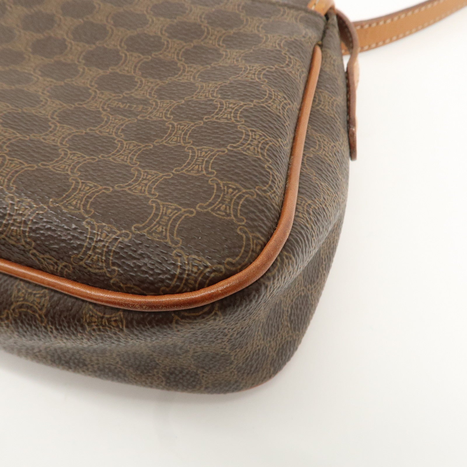 CELINE Macadam PVC Leather Shoulder Bag Brown Used