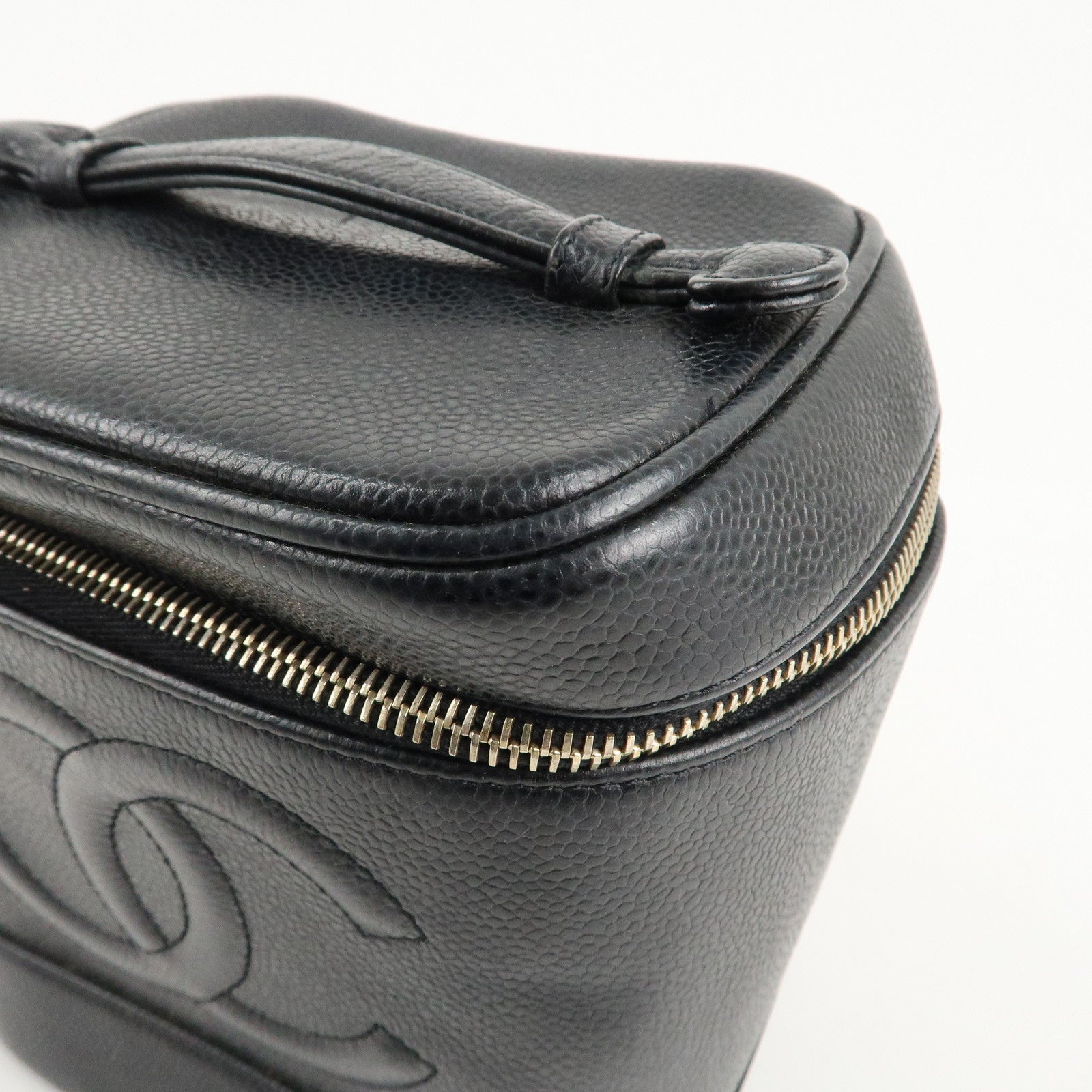 CHANEL Caviar Skin Vanity Bag Hand Bag Cosmetic Pouch Black A01998 Used
