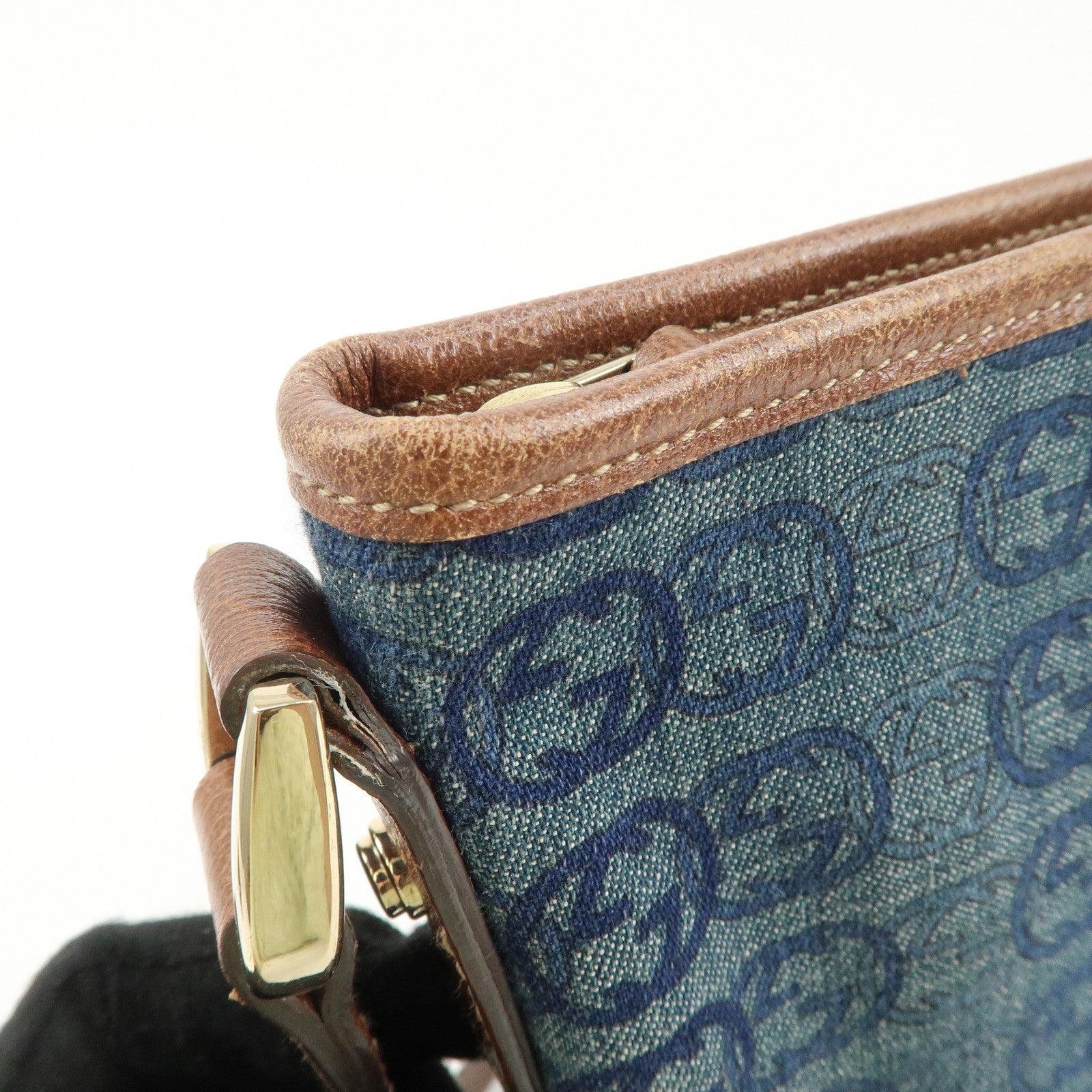 GUCCI Interlocking Abbey Denim Leather Shoulder Bag 131326 Used