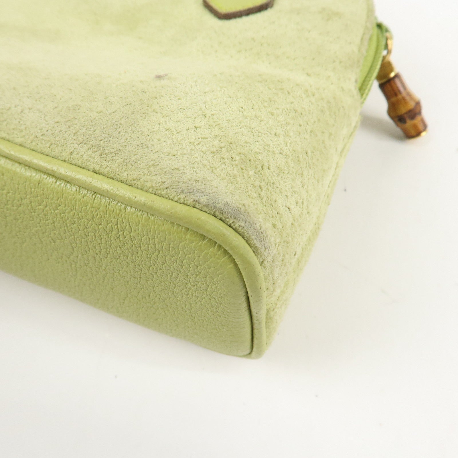 GUCCI Bamboo Suede Leather 2WAY Shoulder Bag Green 007.2032 Used