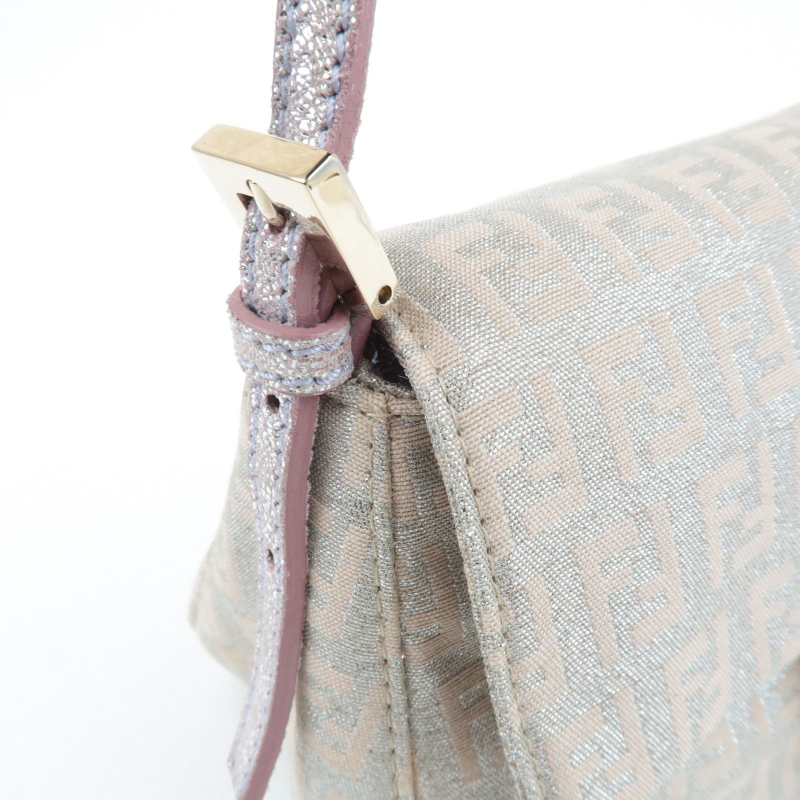 FENDI Mini Mamma Baguette Canvas Leather Shoulder Bag Beige 8BR180 Used