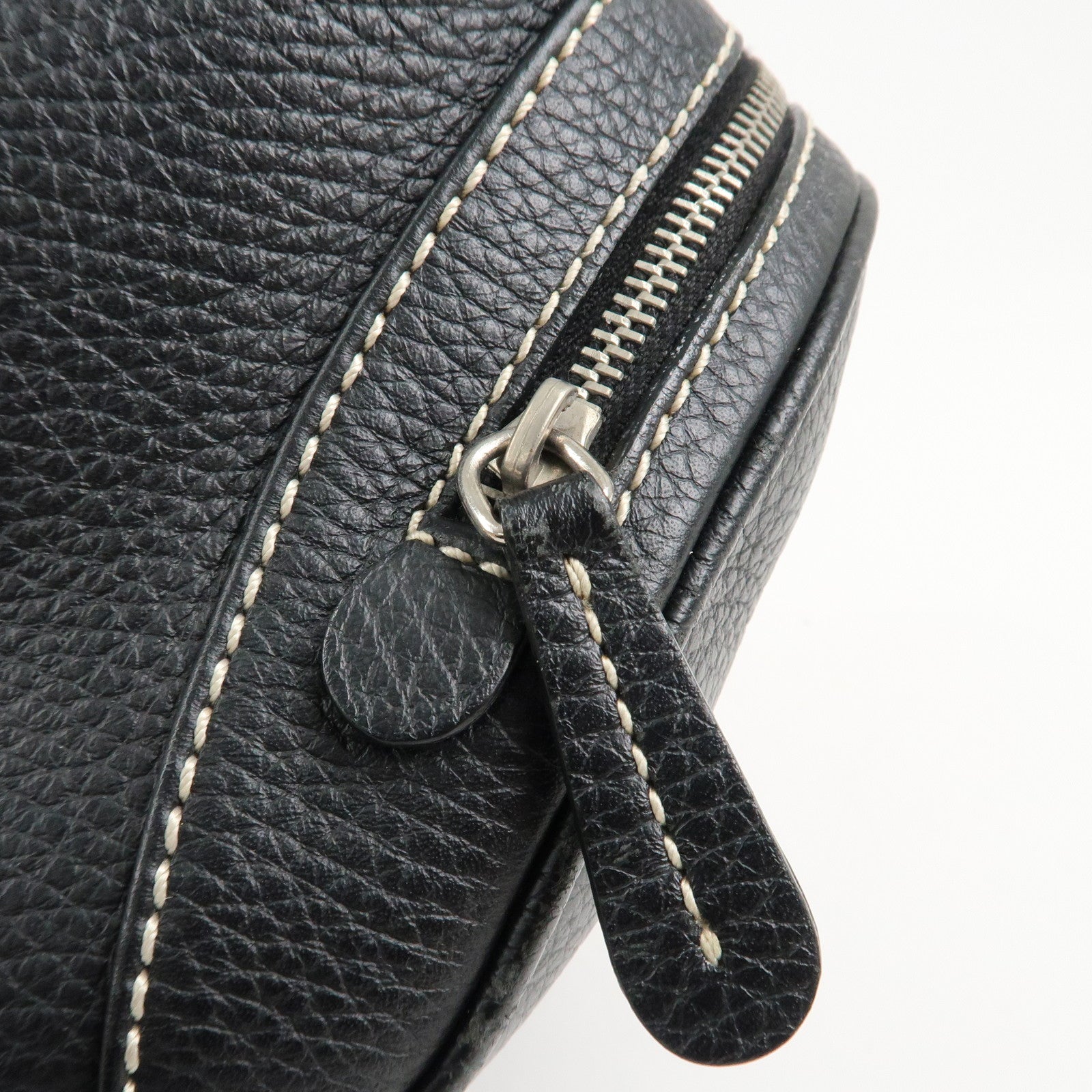 TOD'S Leather Shoulder Bag Hand Bag Black Silver Hardware Used