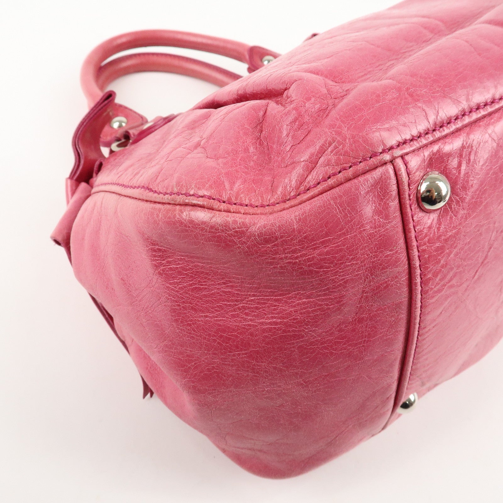 MIU MIU Leather 2Way Bag Hand Bag Ribbon Alamoana2011 09/60 Used