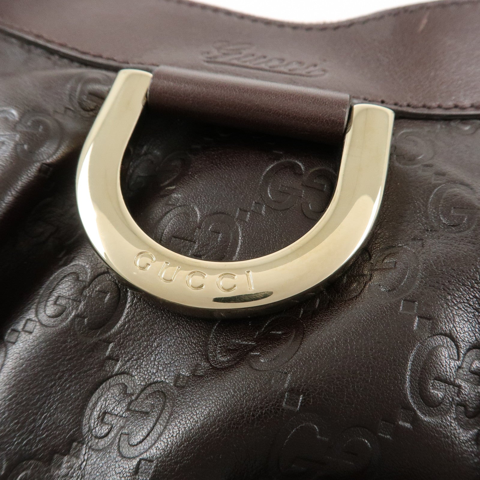 GUCCI Abbey Guccissima Leather Shoulder Bag Dark Brown 190525 Used