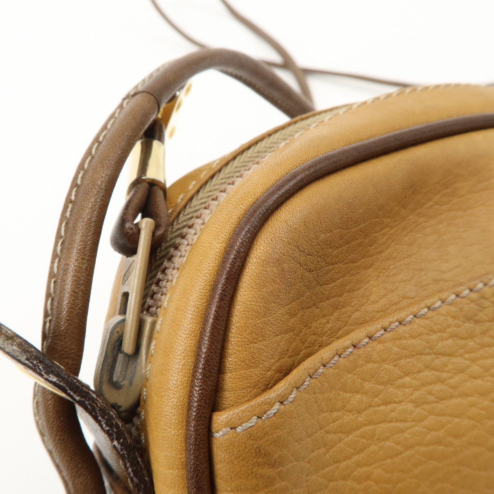 LOEWE Anagram Leather Shoulder Bag Brown Gold Hardware Used