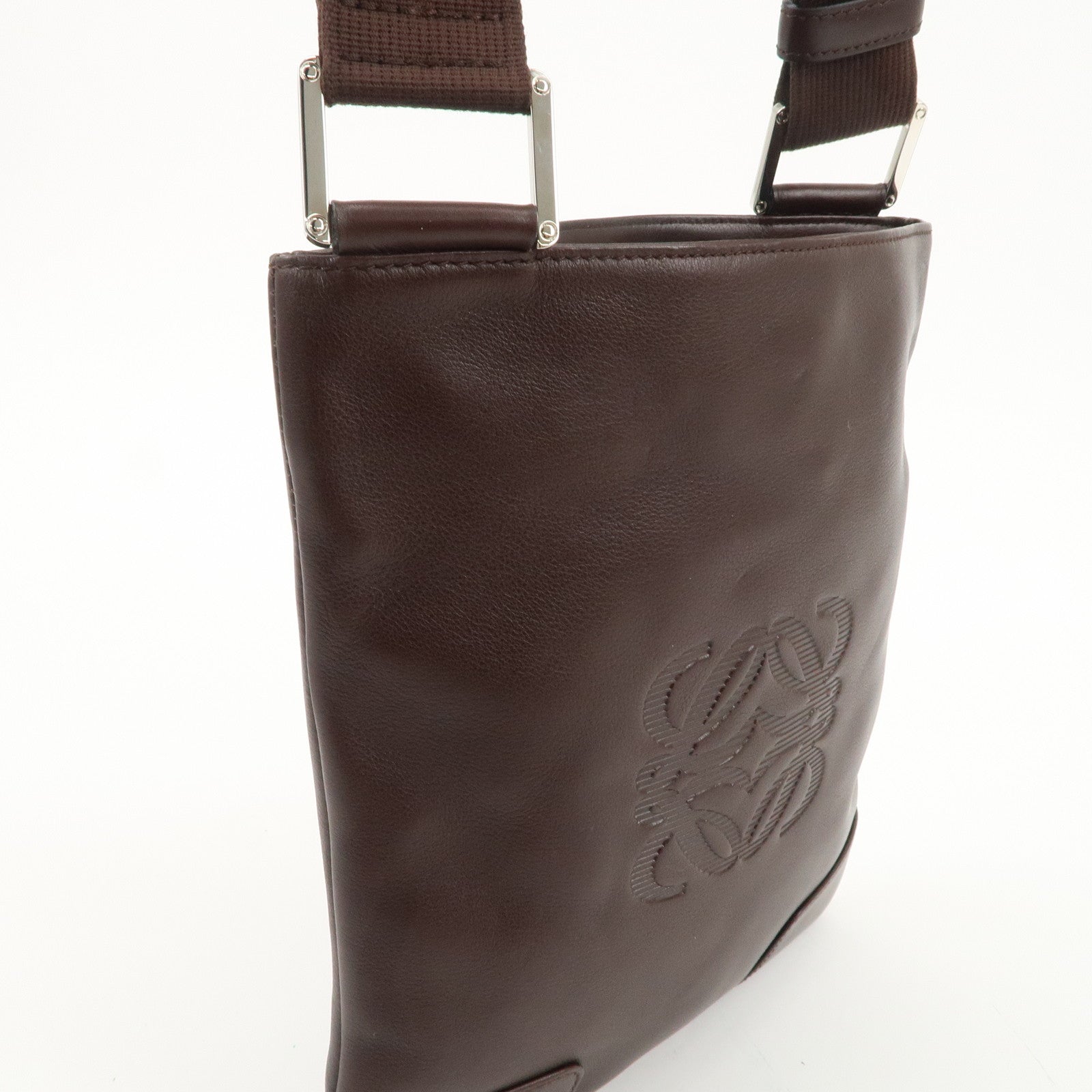 LOEWE Anagram Leather Shoulder Bag Brown Silver Hardware Used