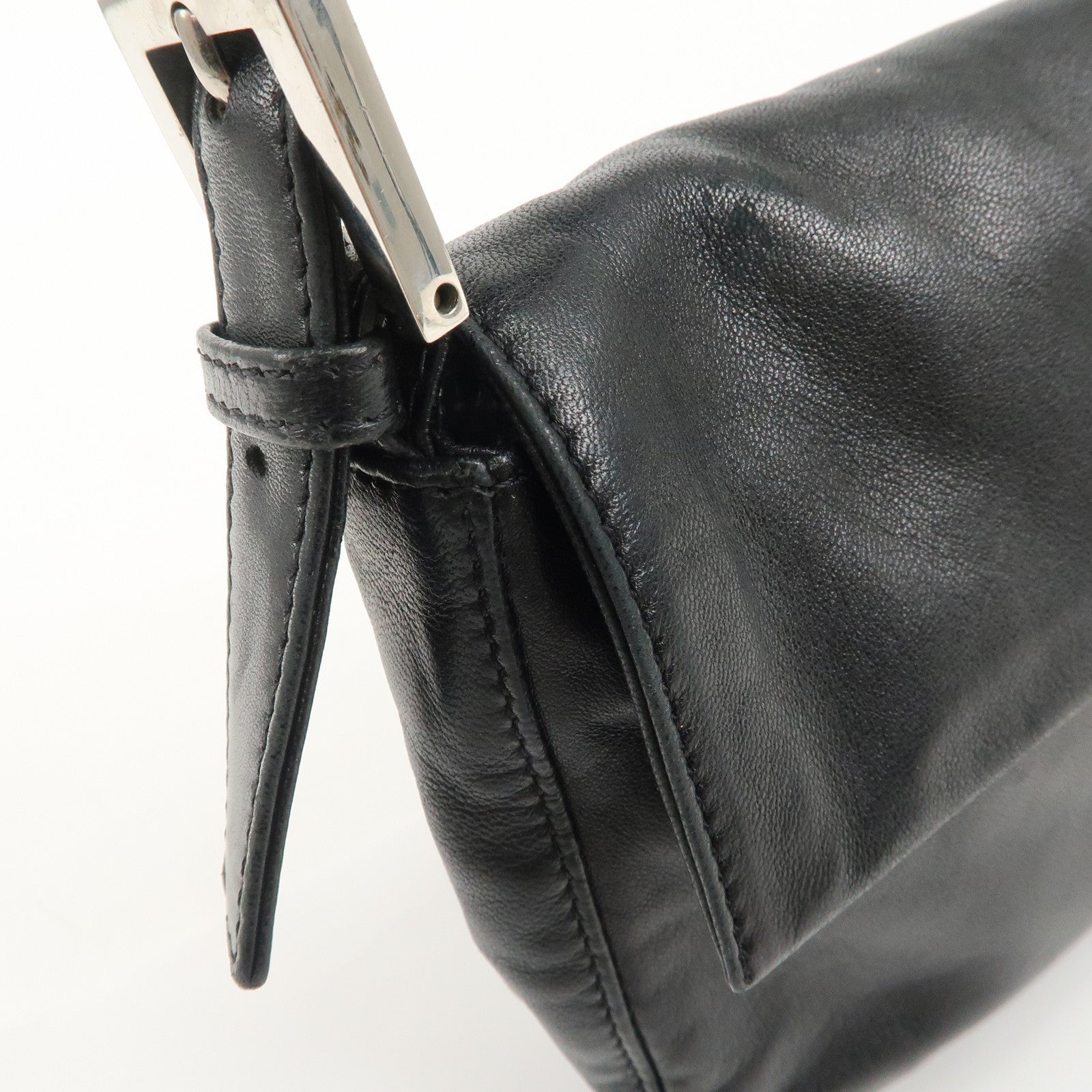 FENDI Mamma Baguette Leather Shoulder Bag Hand Bag Black 26424 Used