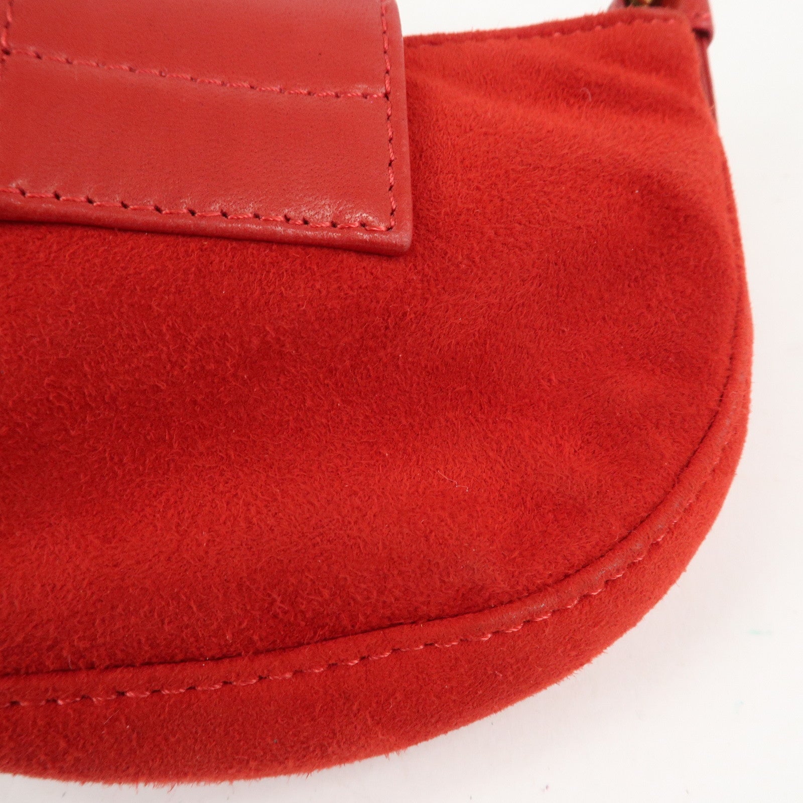 FENDI Suede Leather Mini Croissant Hand Bag Red 26673 Used