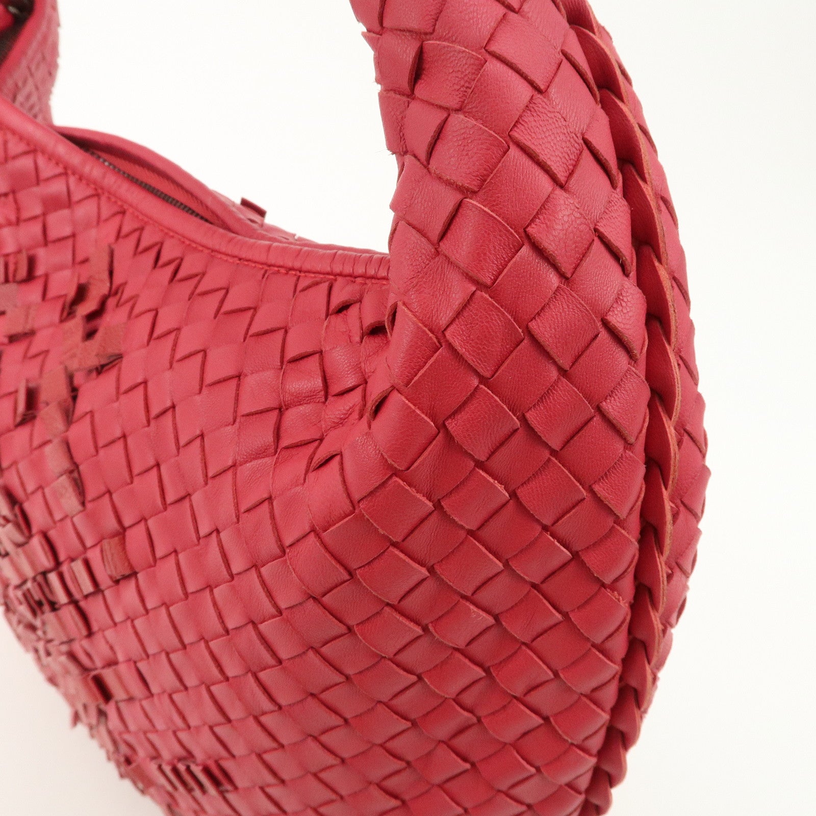 BOTTEGA VENETA Intrecciato Leather Shoulder Bag Red 115654 Used