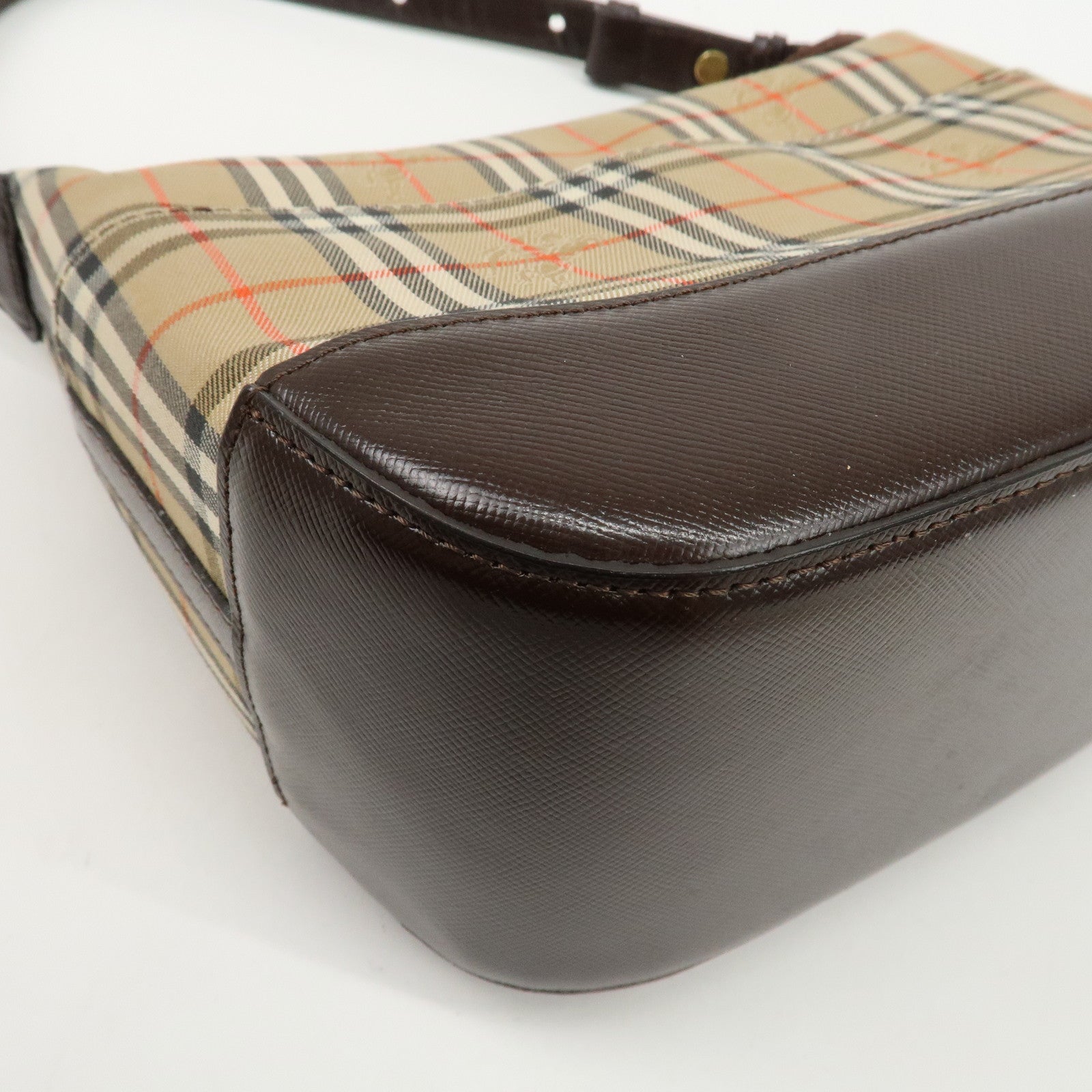 BURBERRY Nylon Leather Nova Plaid Shoulder Hand Bag Beige Black Used